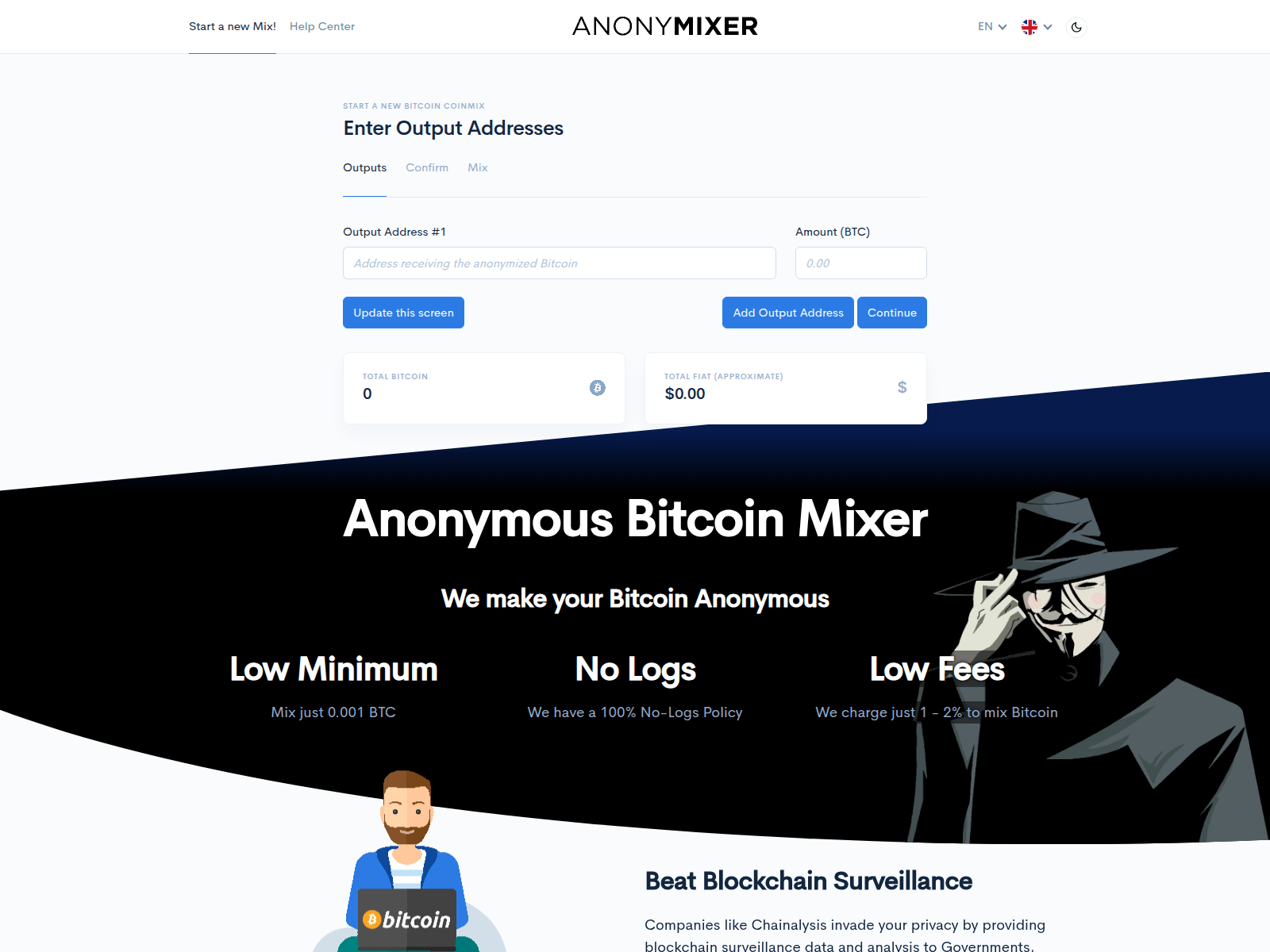 Screenshot of anonymixer.ch