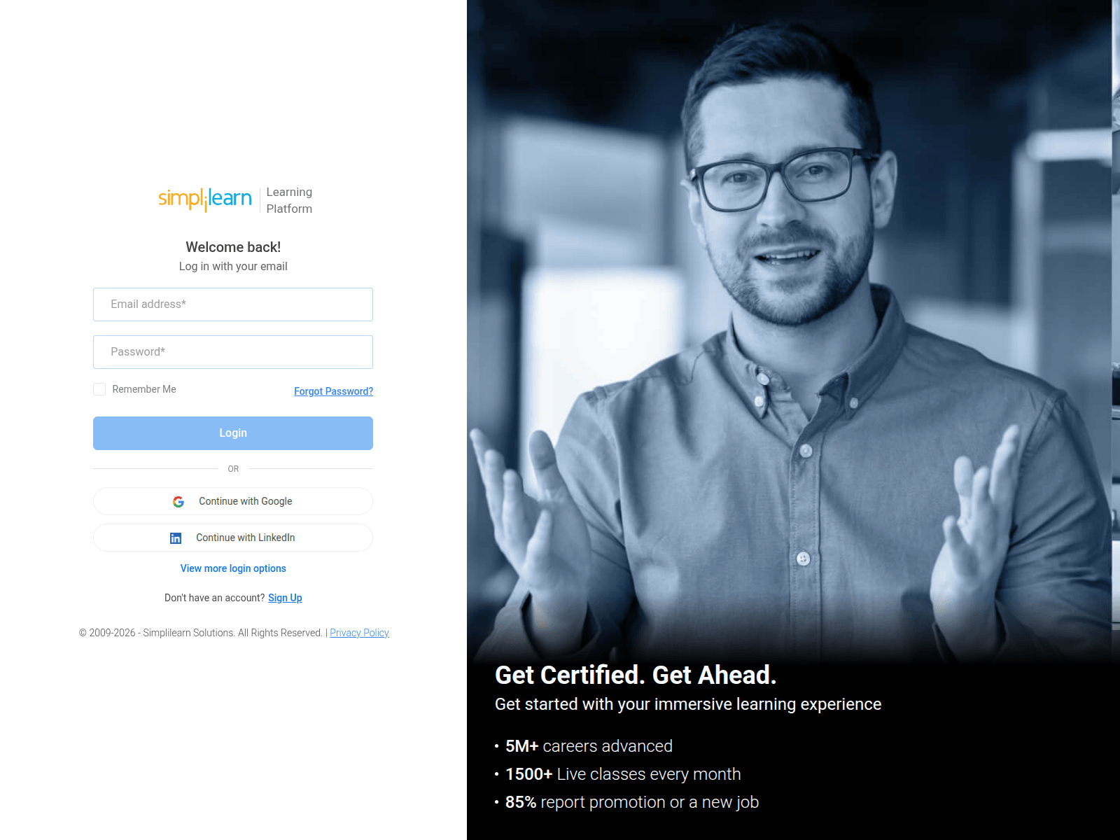 Screenshot of accounts.simplilearn.com