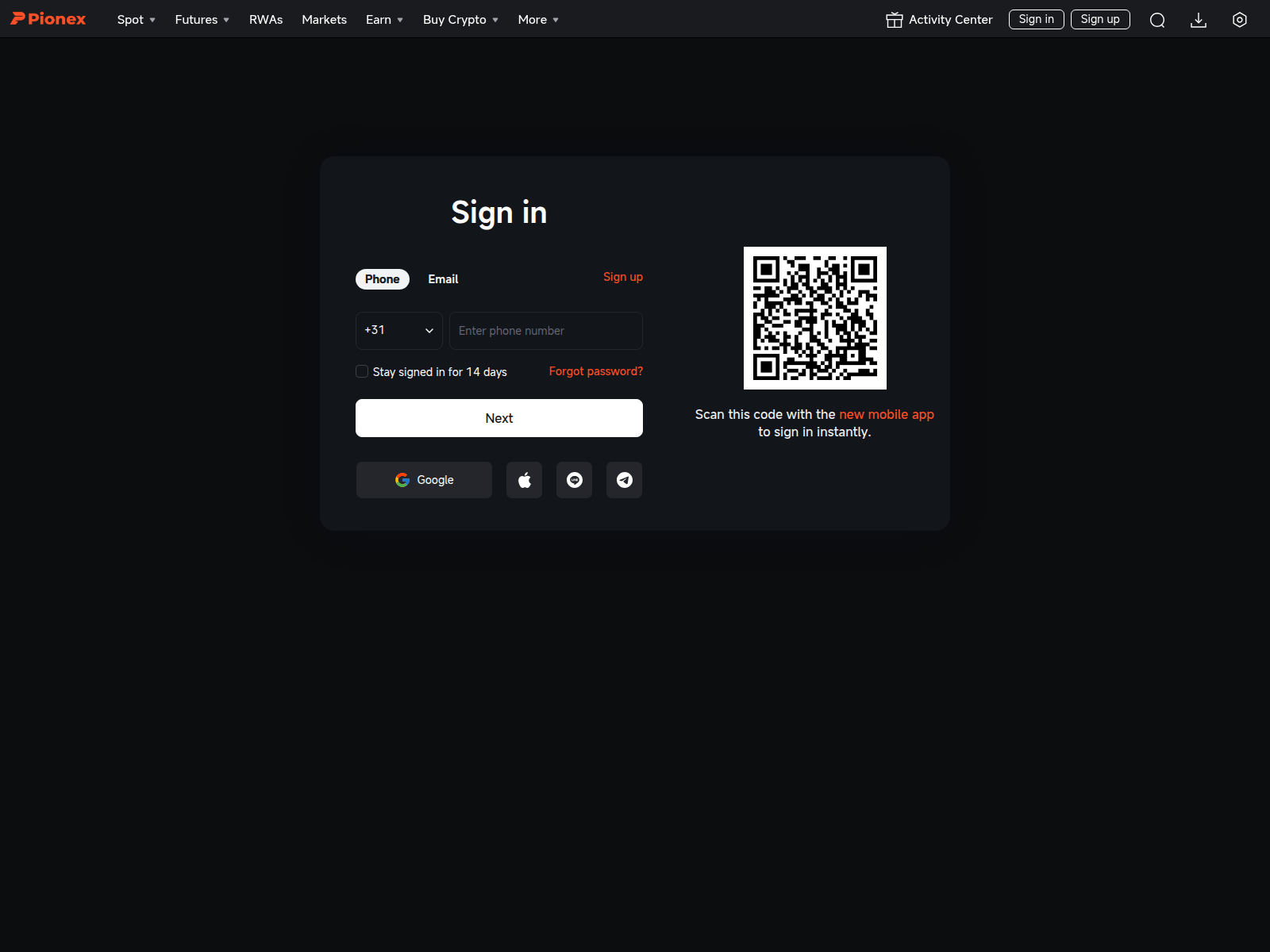 Screenshot of pionex-login.at