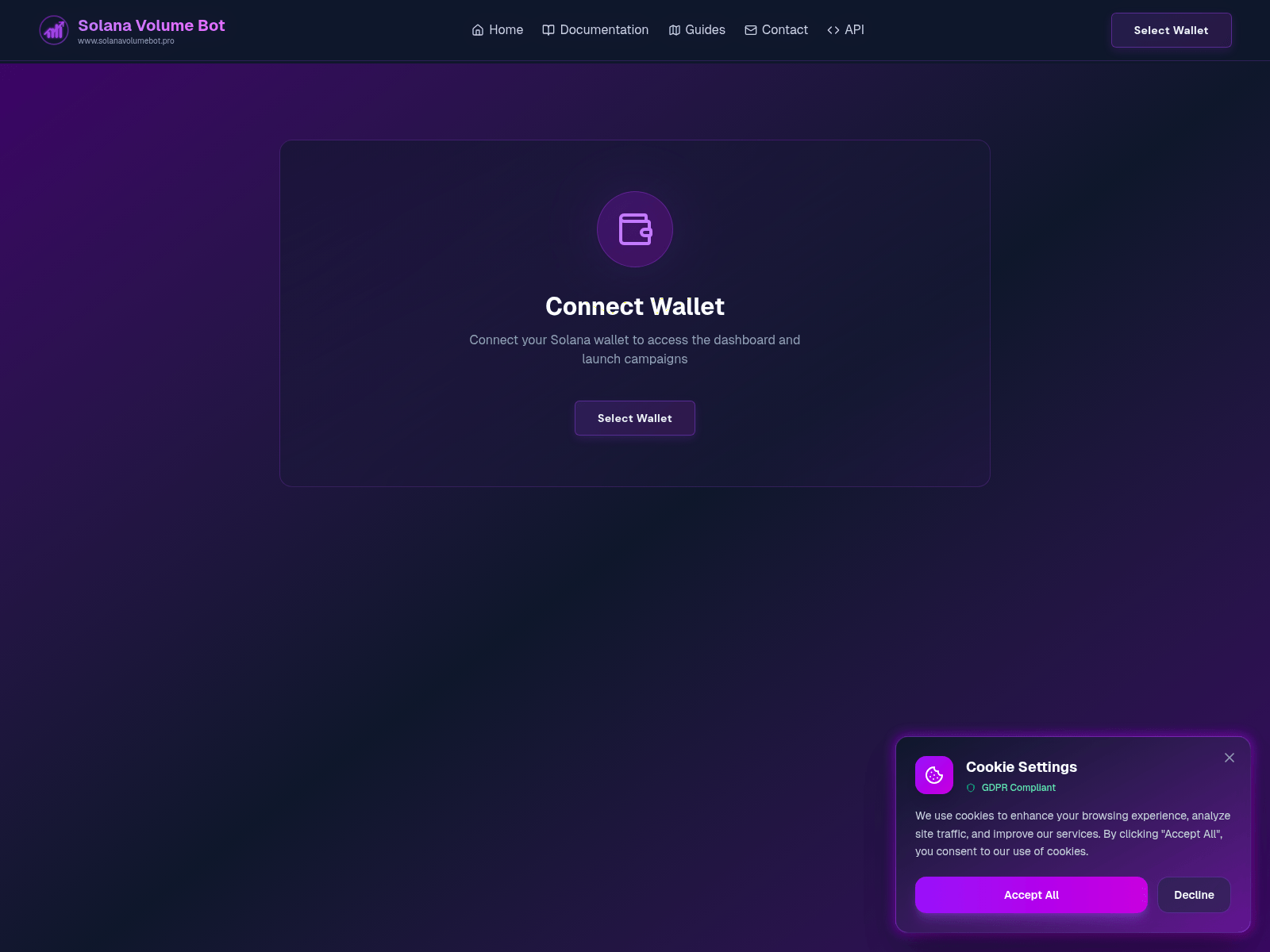 Screenshot of www.solanavolumebot.pro