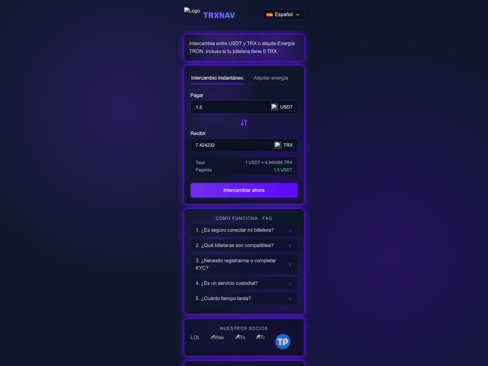 Screenshot of swap.trxnav.com