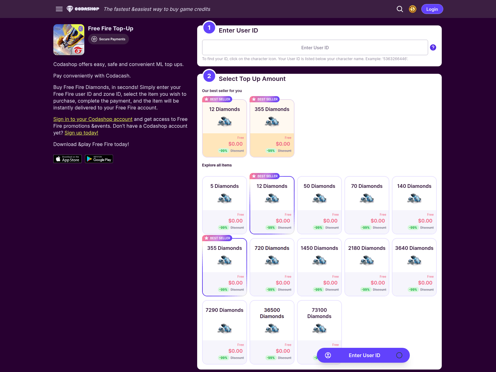 Screenshot of codaashoppbg.bakoukm.web.id