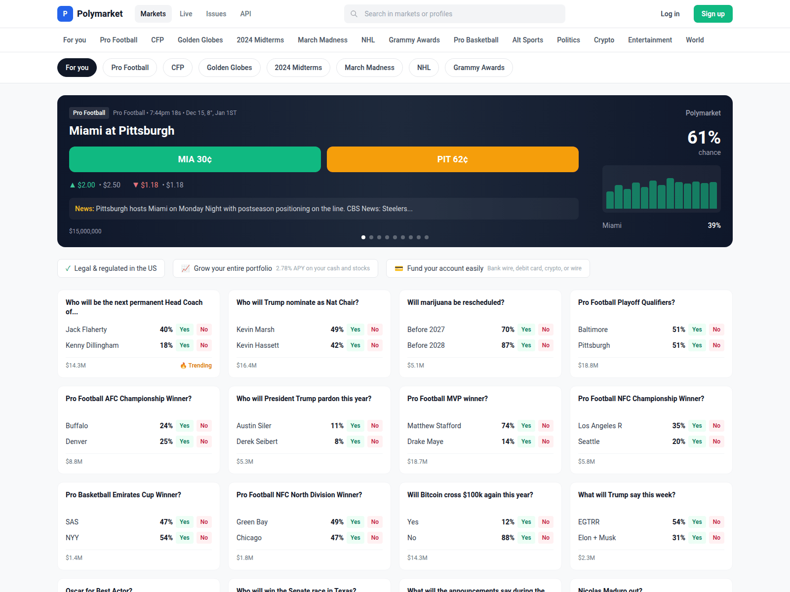 Screenshot of polymarket.altsportsleagues.ai