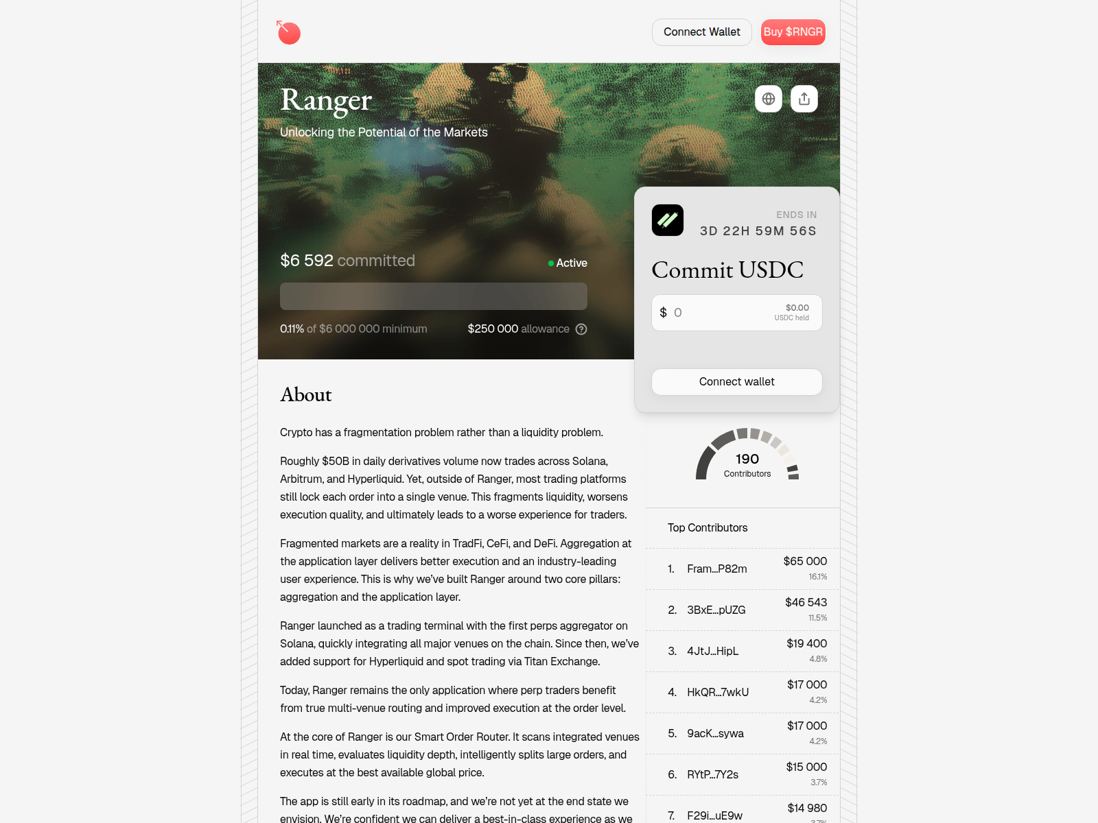 Forensic screenshot of metadao.ranger.sale