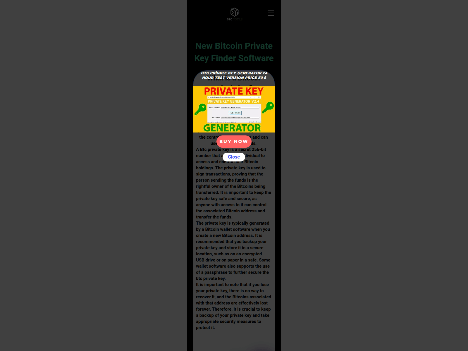 Screenshot of btctools.net