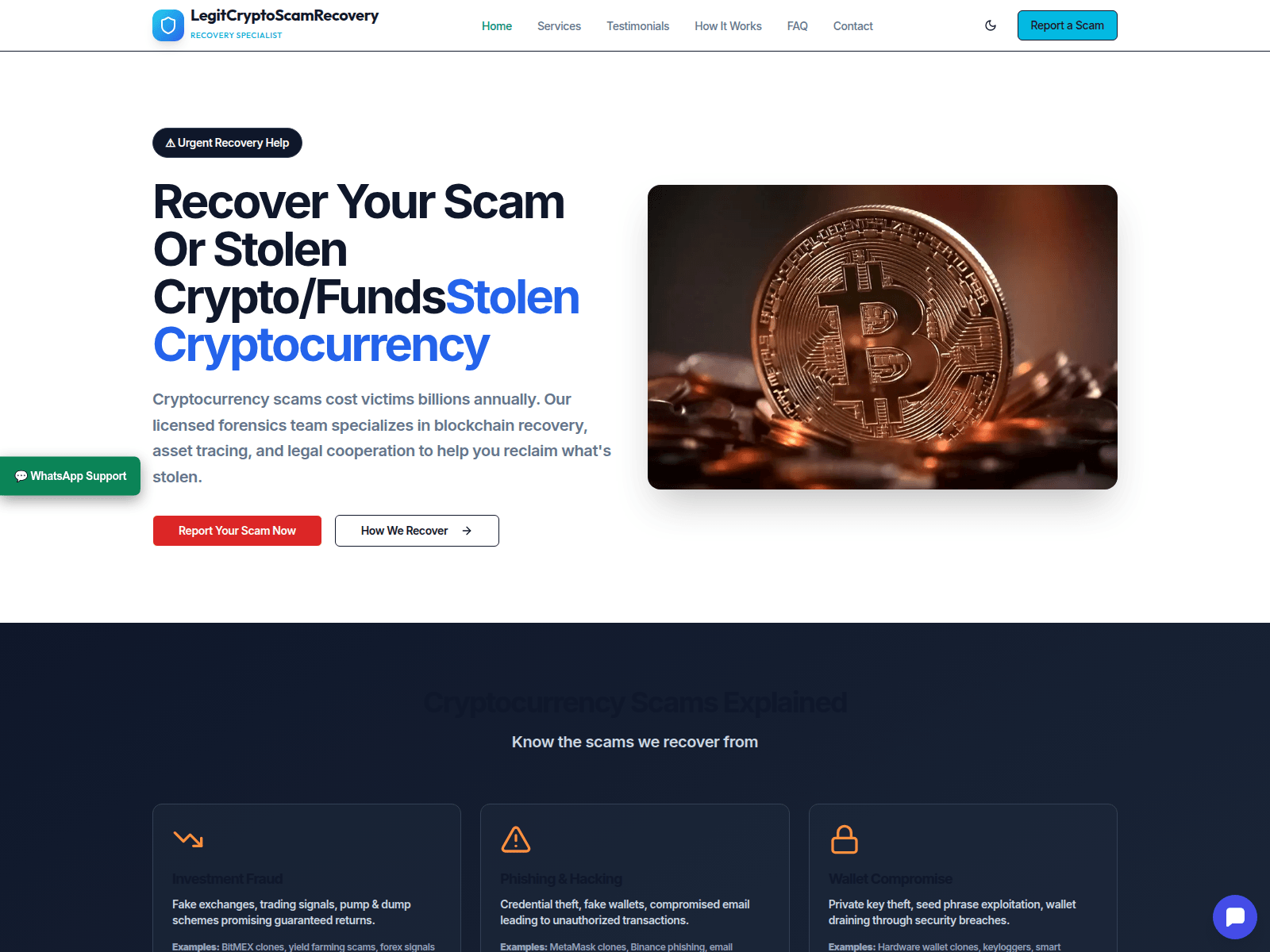 Screenshot of legitcryptoscamrecovery.com