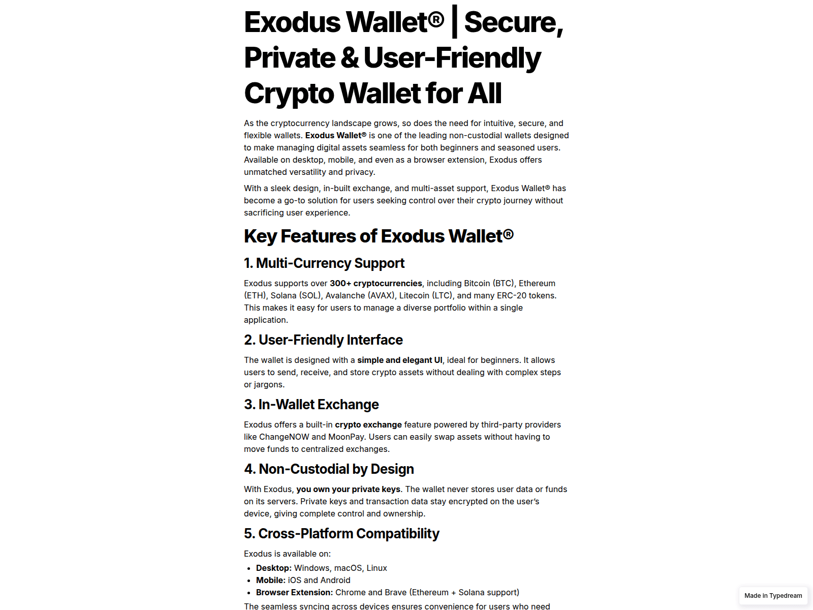 Screenshot of wallet-exodus--safe.typedream.app