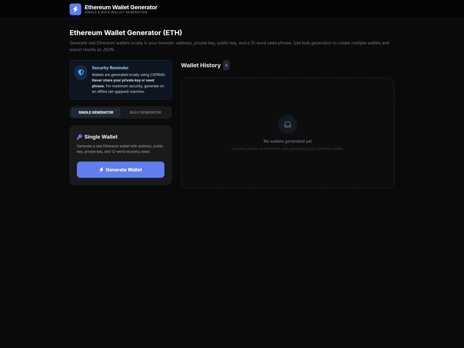 Screenshot of ethereumwalletgenerator.monerowalletgenerator.com