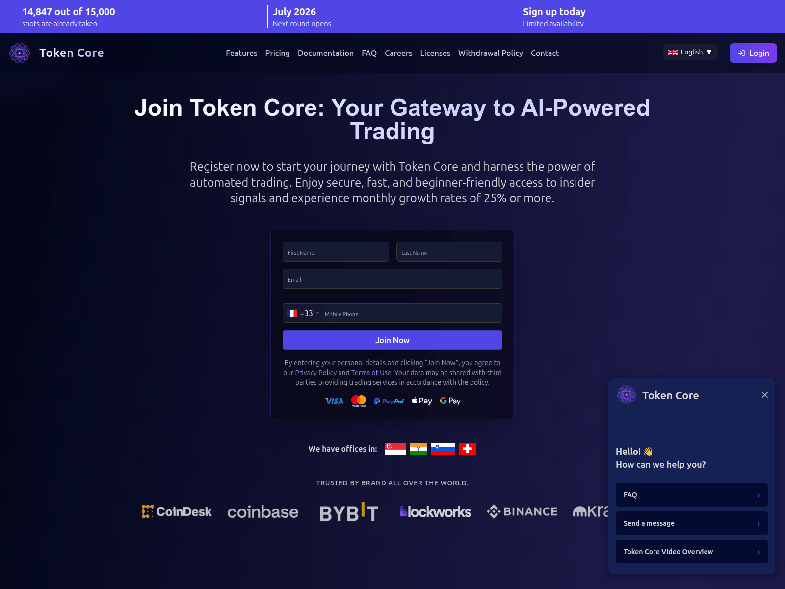 Screenshot of token-core.ch