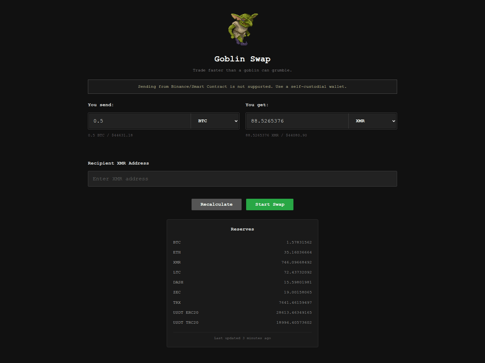 Screenshot of goblinswap.io