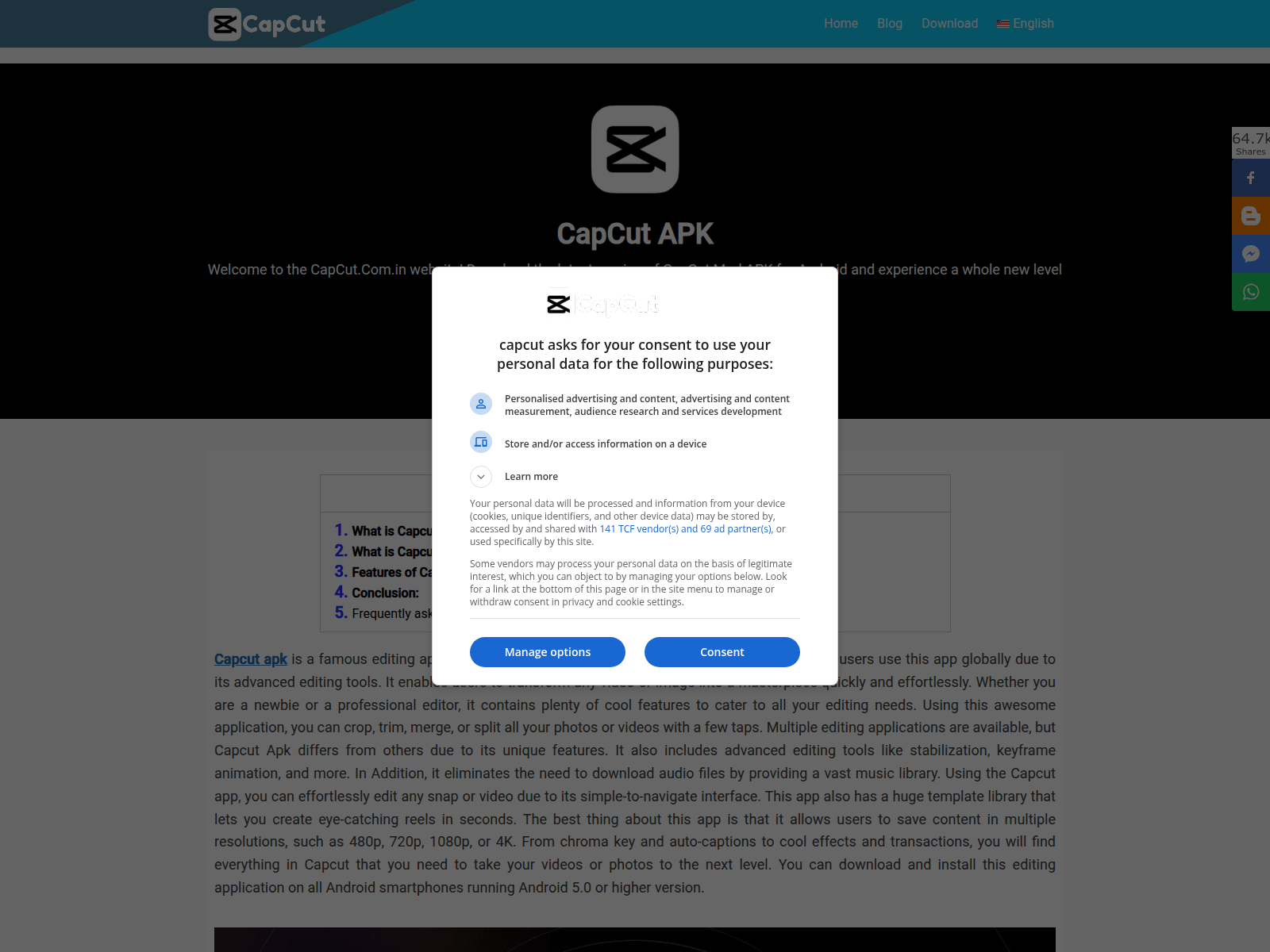 Screenshot of capcut.com.in