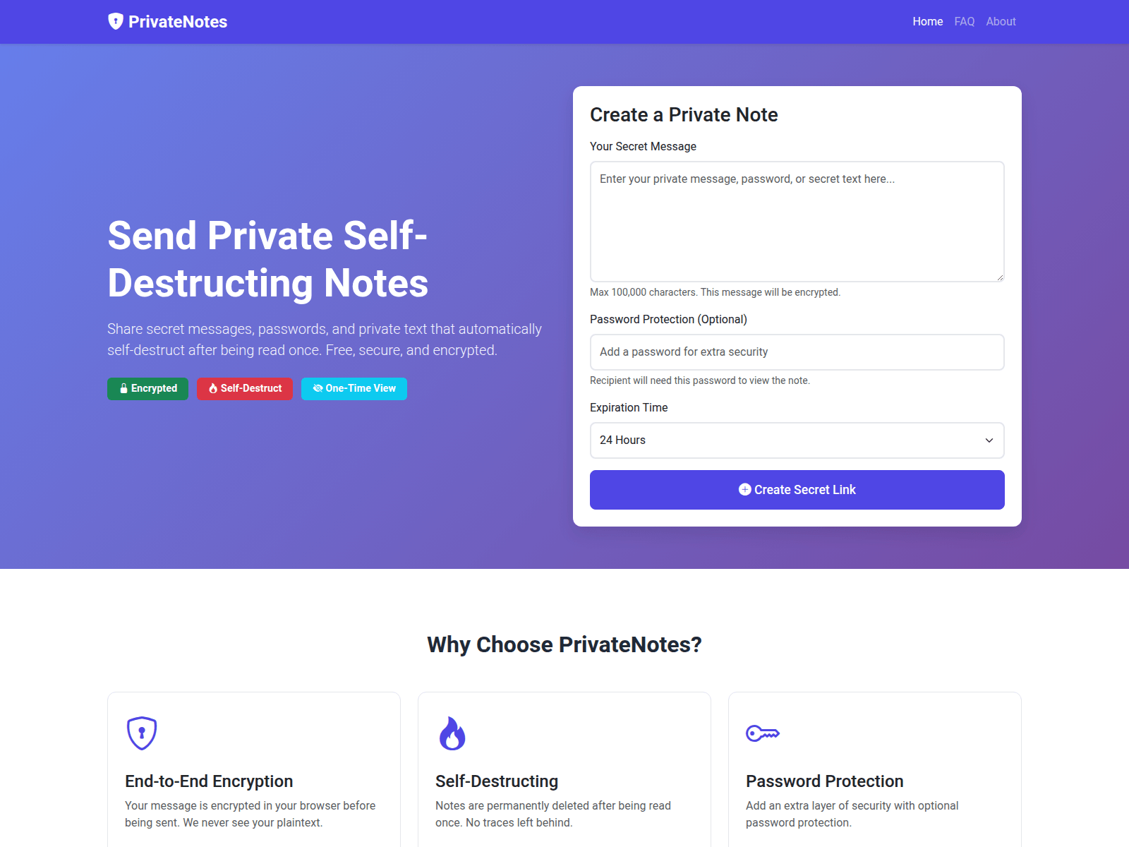 Screenshot of privatenots.com