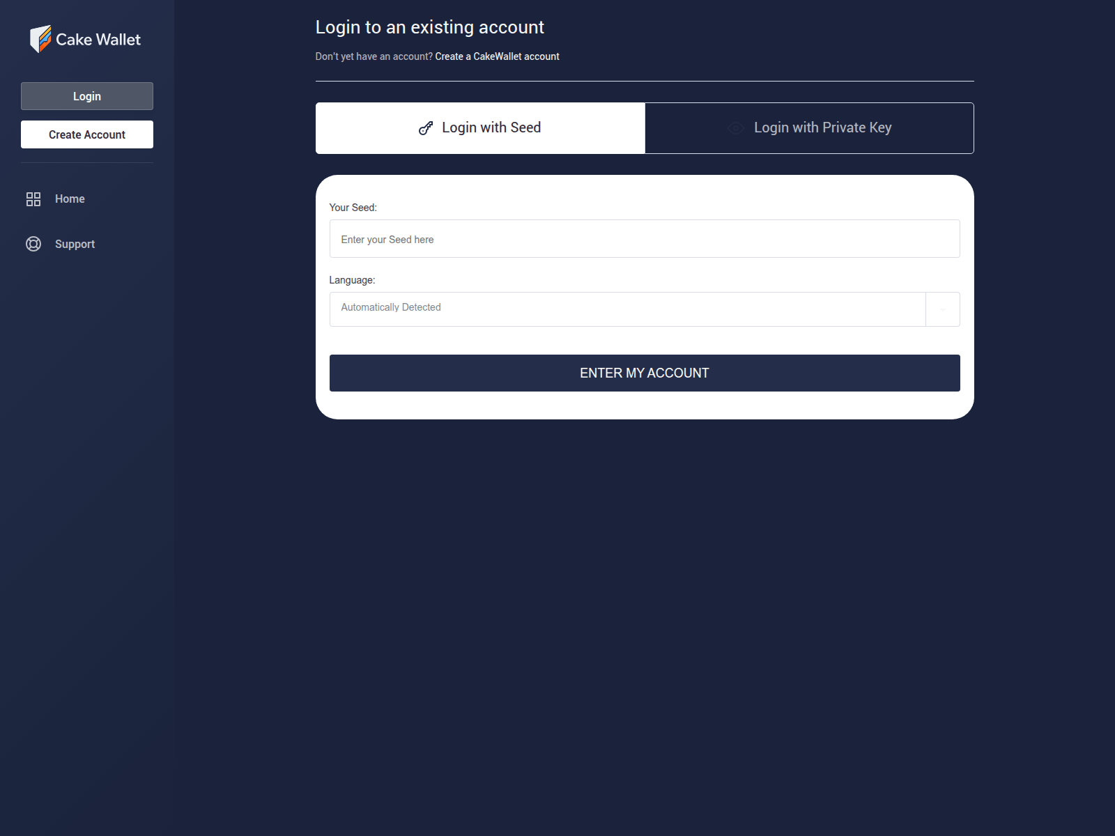 Screenshot of cake-wallet-web.at