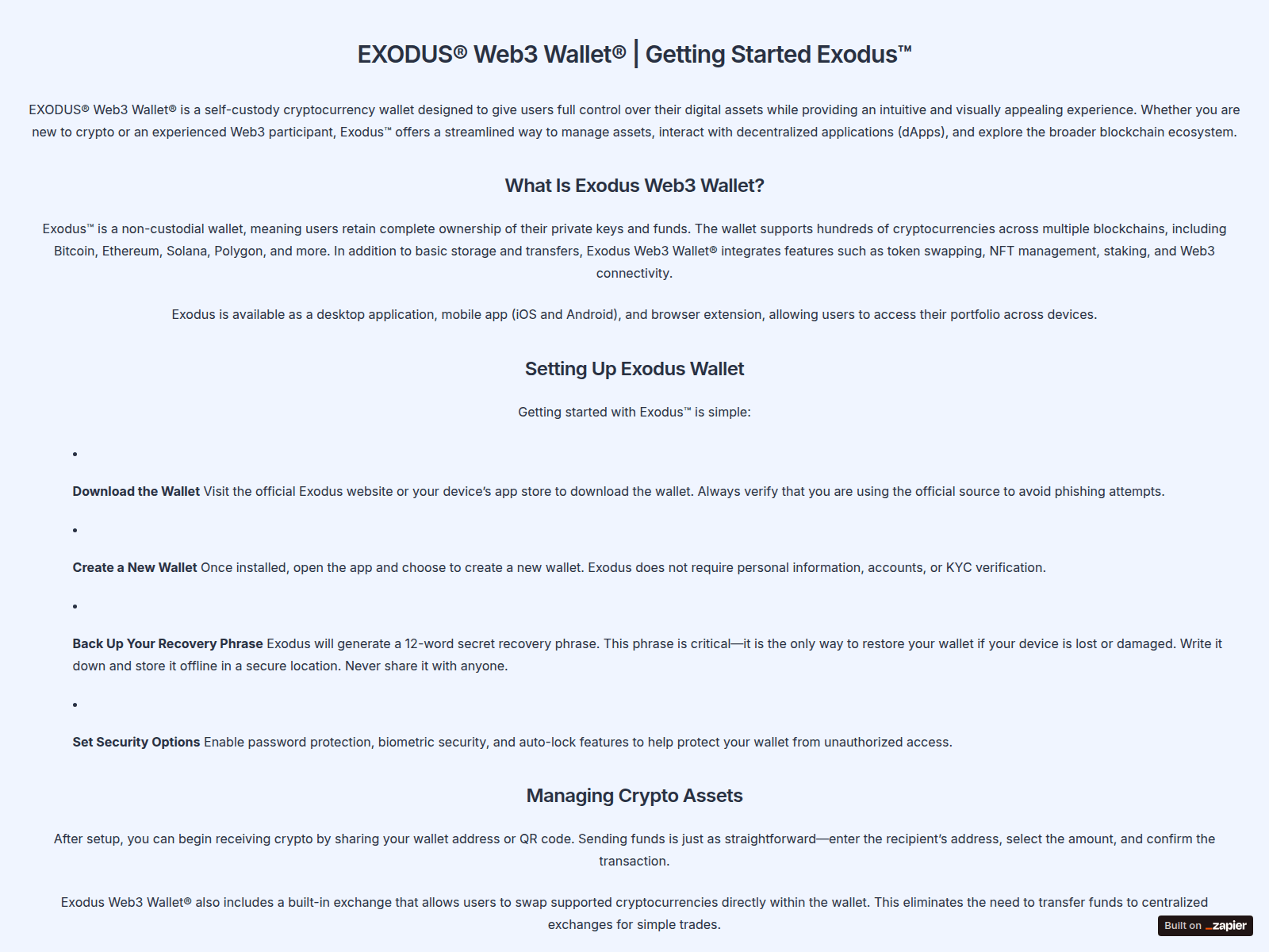 Screenshot of exodas-web3.zapier.app