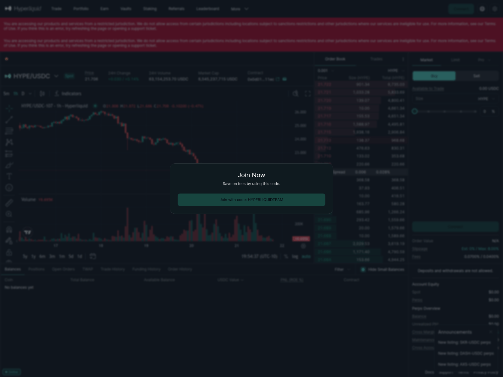 Screenshot of hgperliquid.xyz