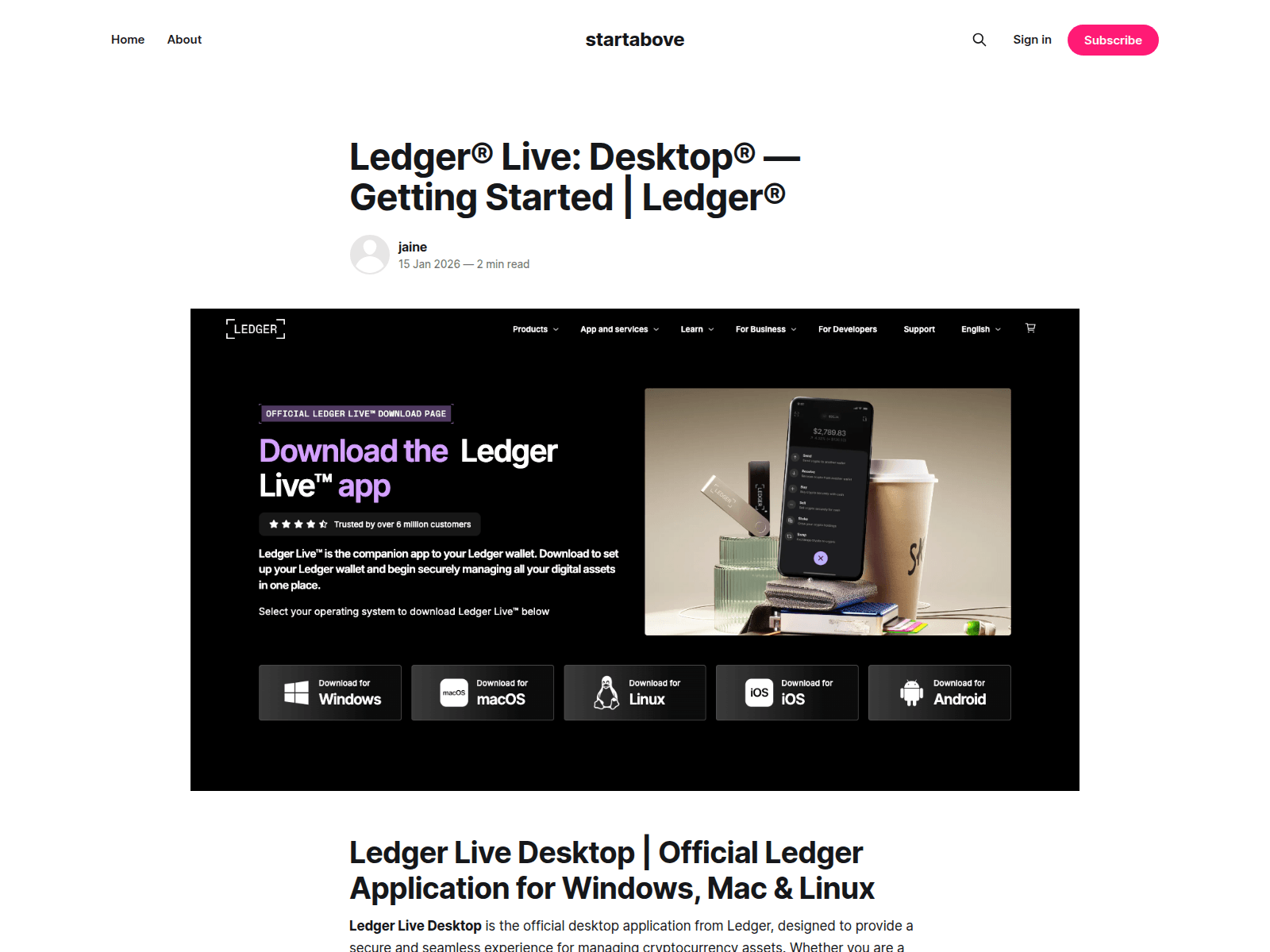 Screenshot of startabove.ghost.io