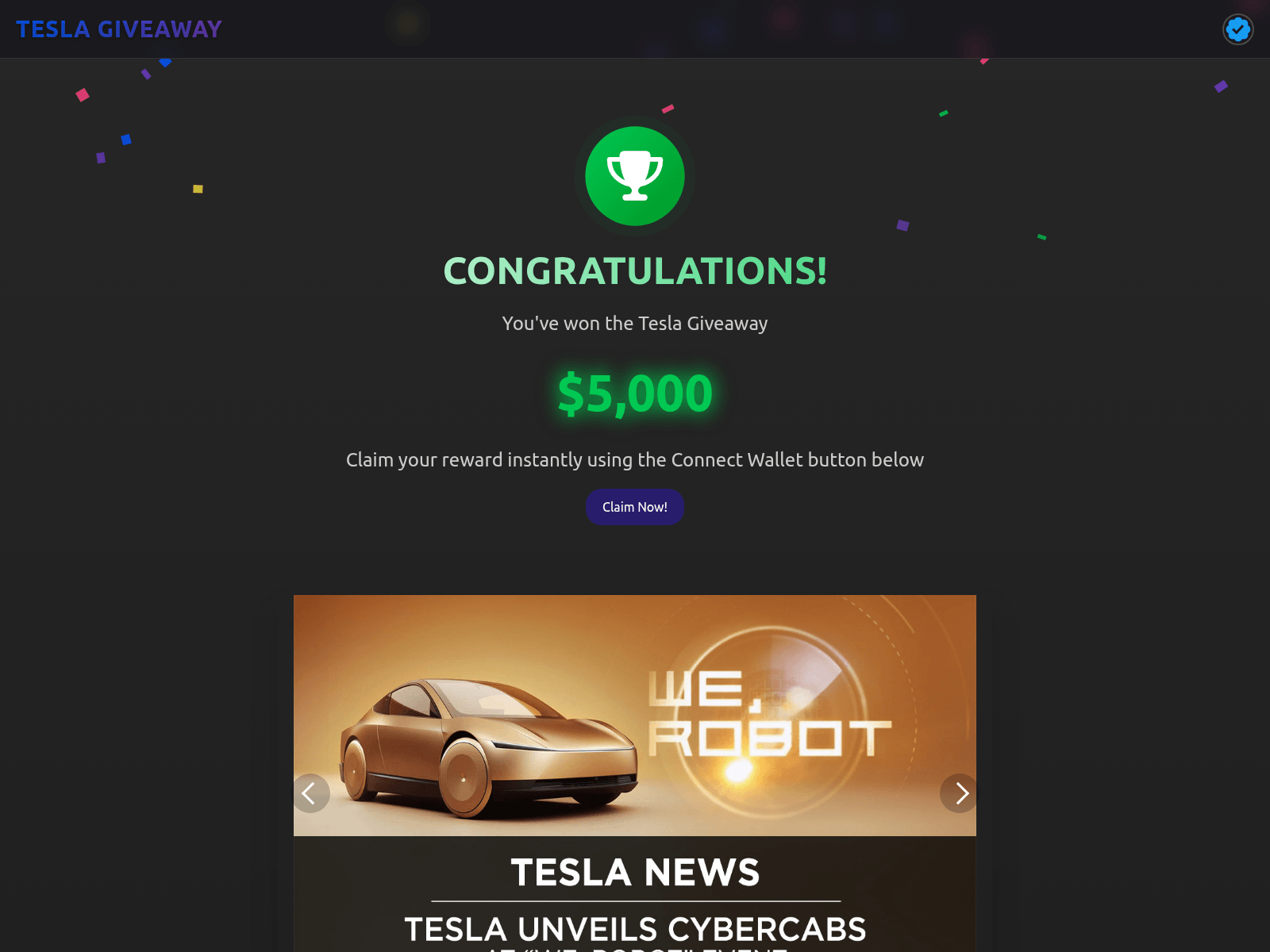 Screenshot of teslagiveaway.xyz
