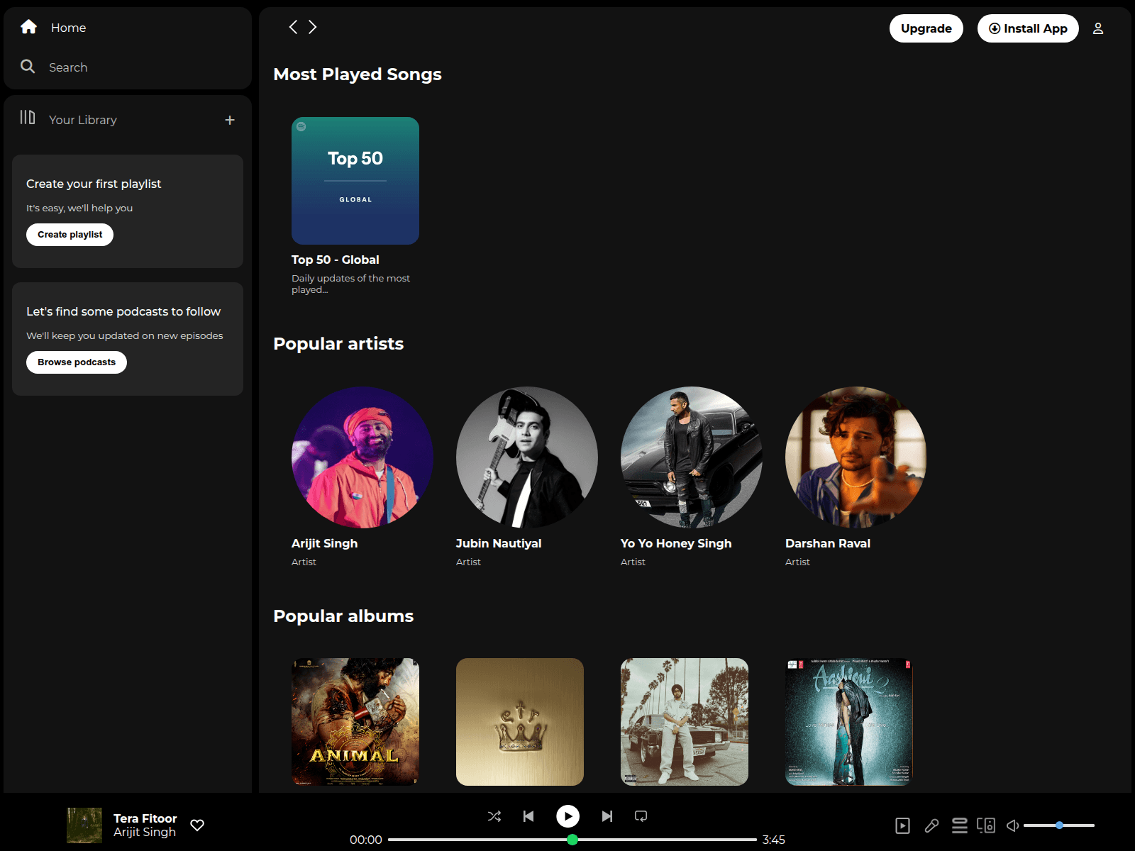 Screenshot of spotify-clone-five-psi-35.vercel.app