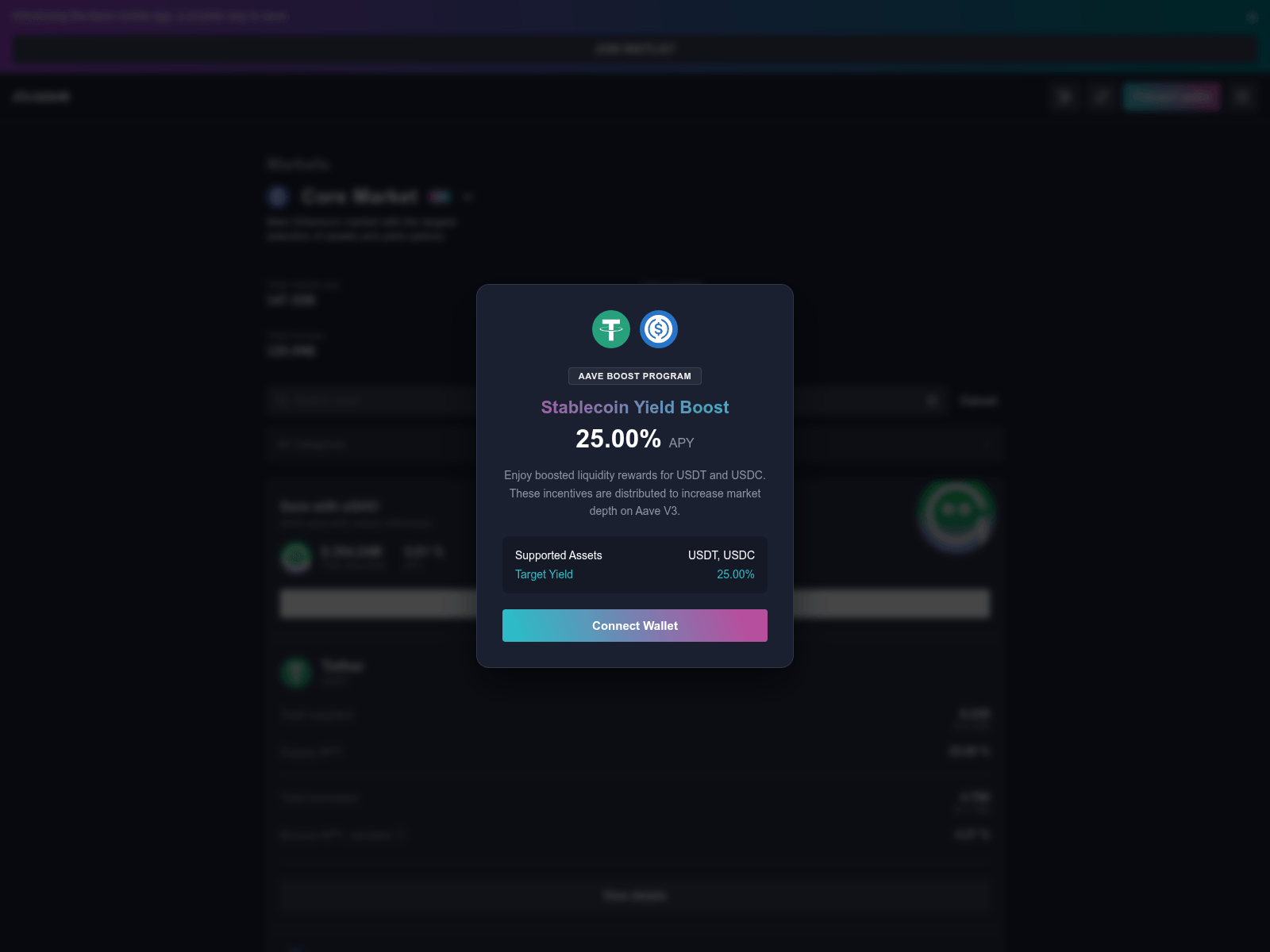 Screenshot of aave-yields.com