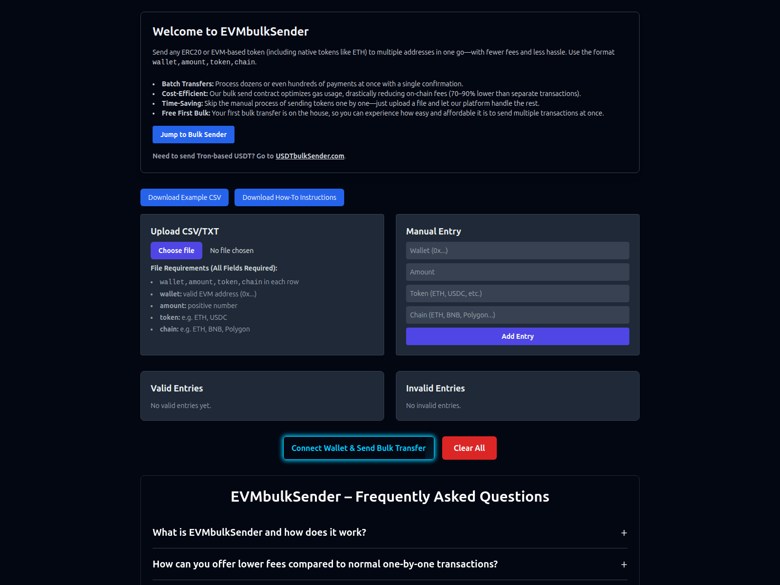 Screenshot of evmbulksender.com