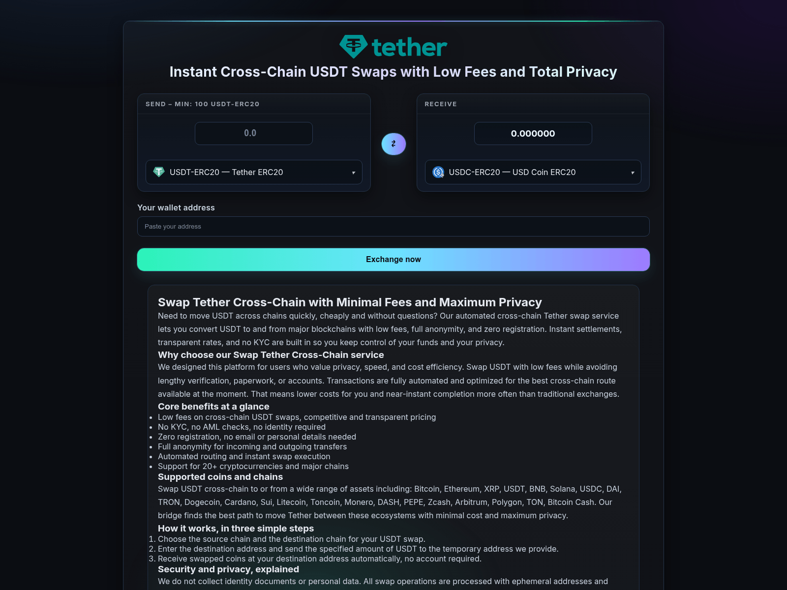 Forensic screenshot of cross-chain-swap-usdt.com