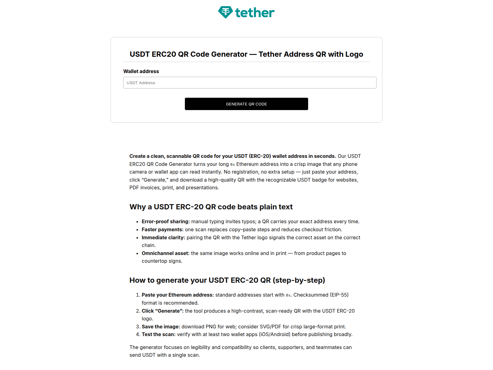 Screenshot of usdt-erc20-qr-code-generator.com
