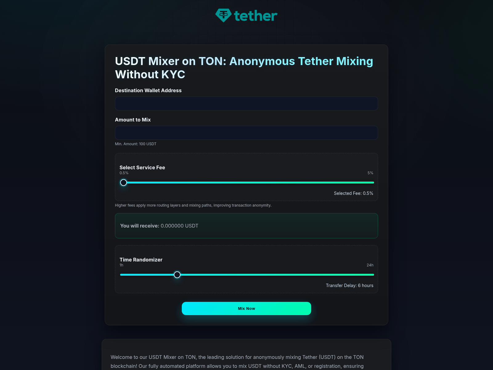 Screenshot of usdt-ton-mixer.su