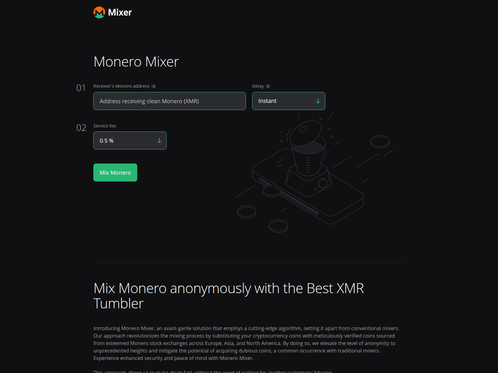 Screenshot of xmr-mixer.to