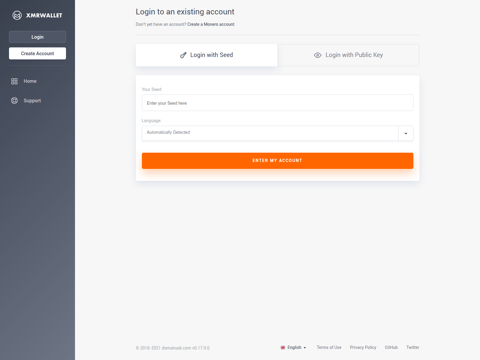 Screenshot of xmrwallet.homes