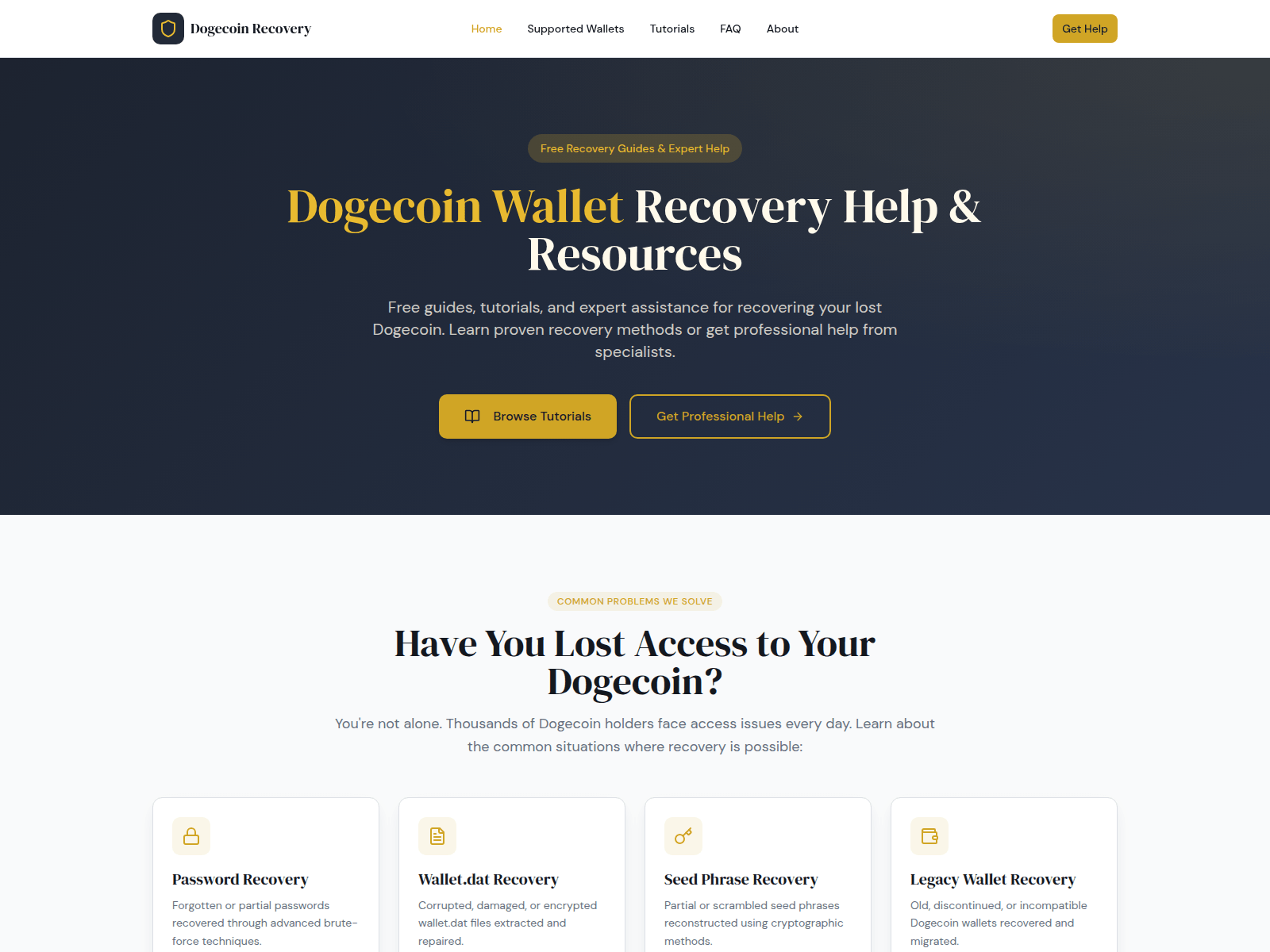 Screenshot of dogecoin-recovery.com