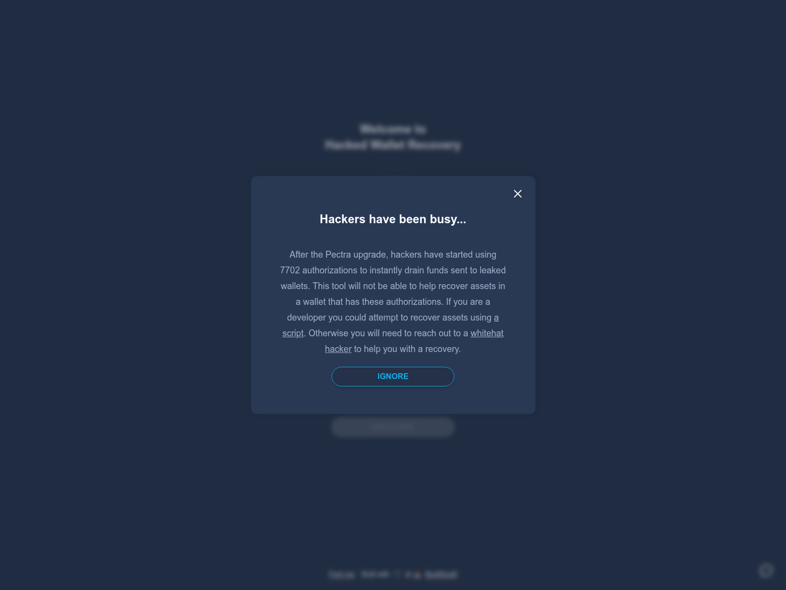 Screenshot of hackedwalletrecovery.com