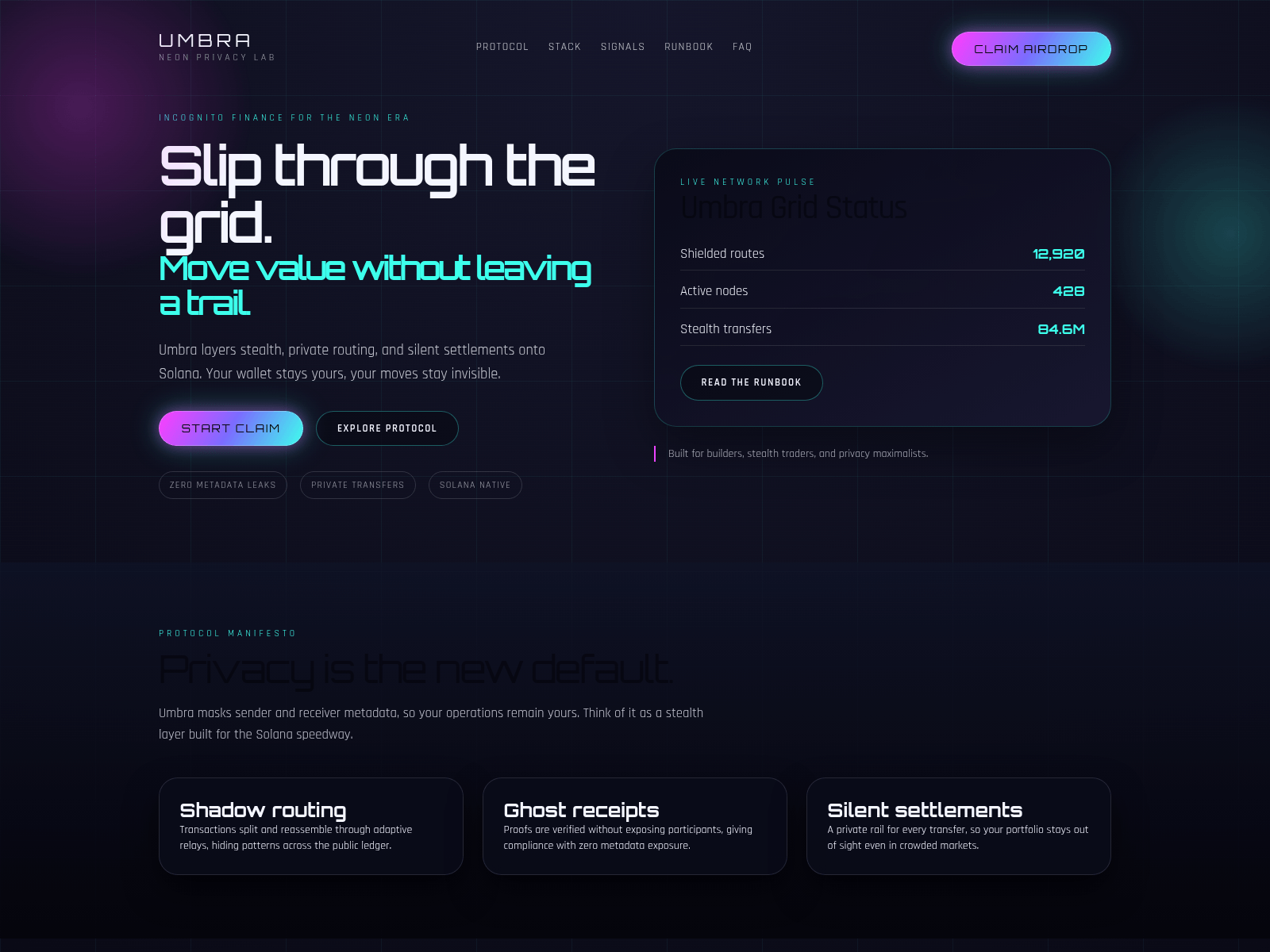 Screenshot of umbraprotect.xyz