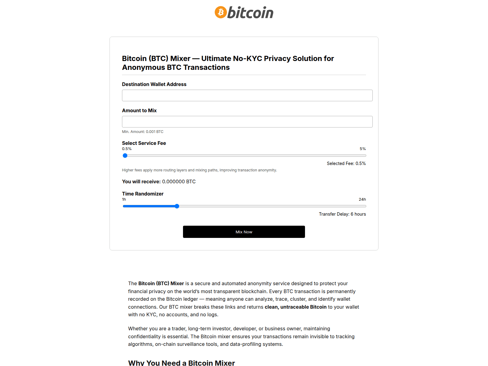 Screenshot of btc-bitcoin-mixer.com