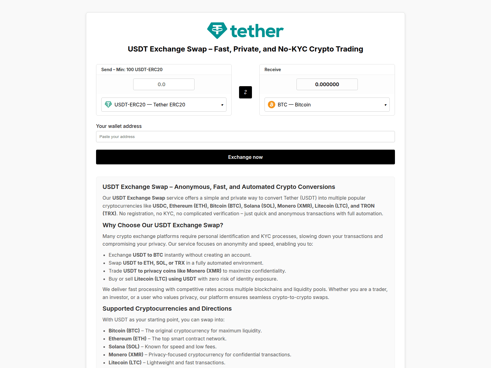 Screenshot of usdt-exchange-swap.com