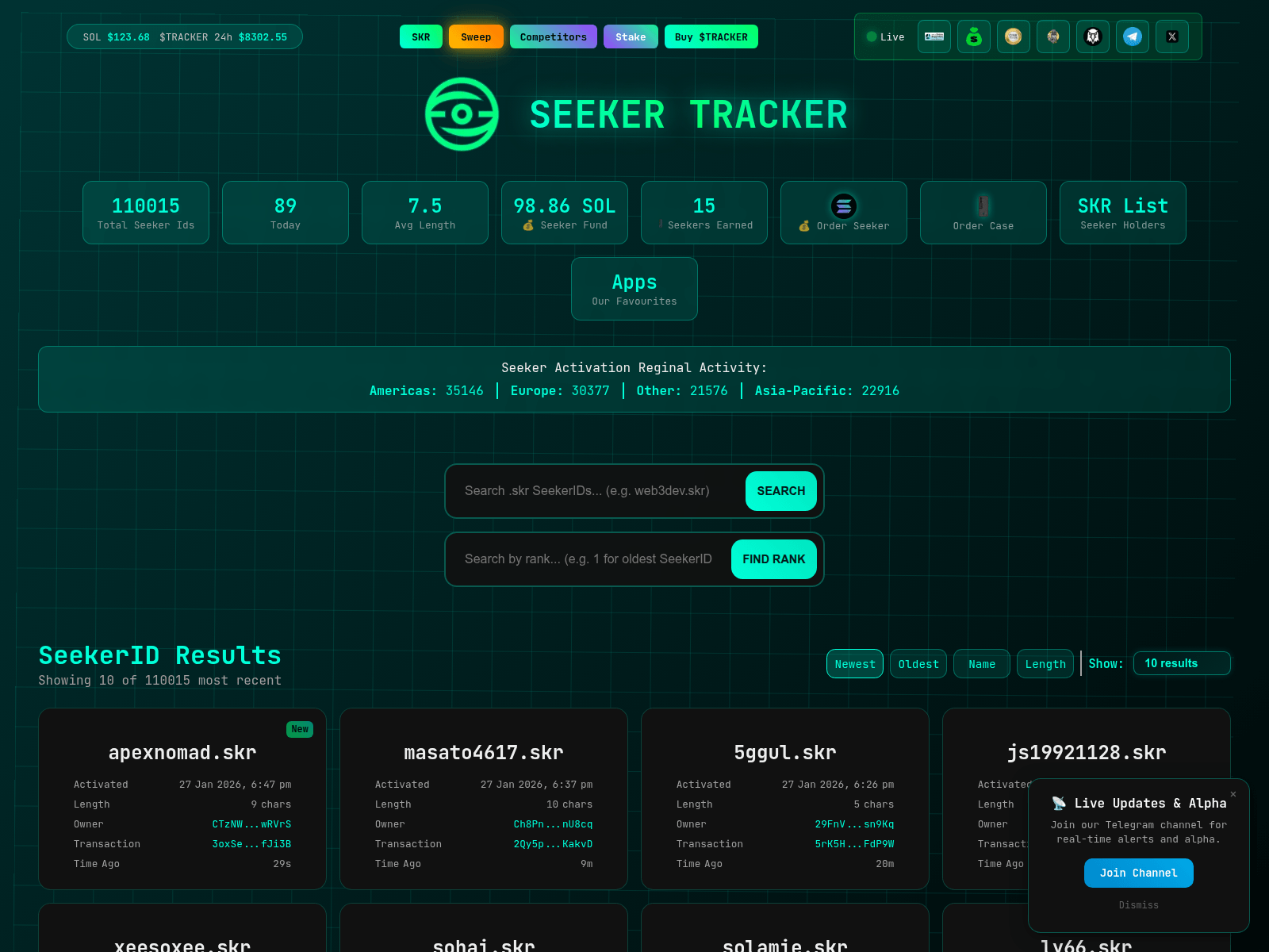 Screenshot of seekertracker.com