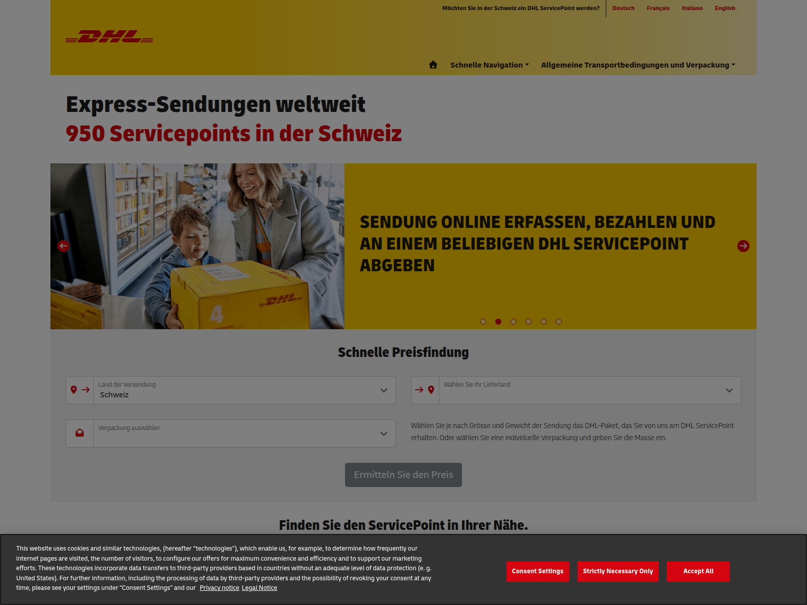 Screenshot of dhlservicepoints.ch