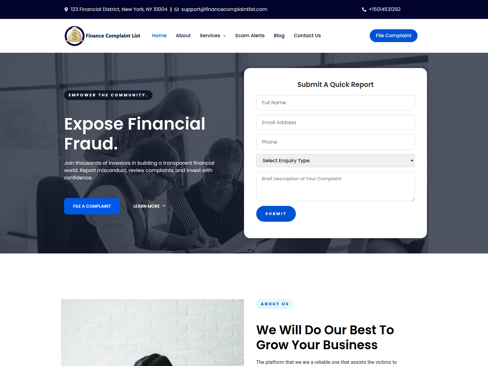 Forensic screenshot of financecomplaintlist.com