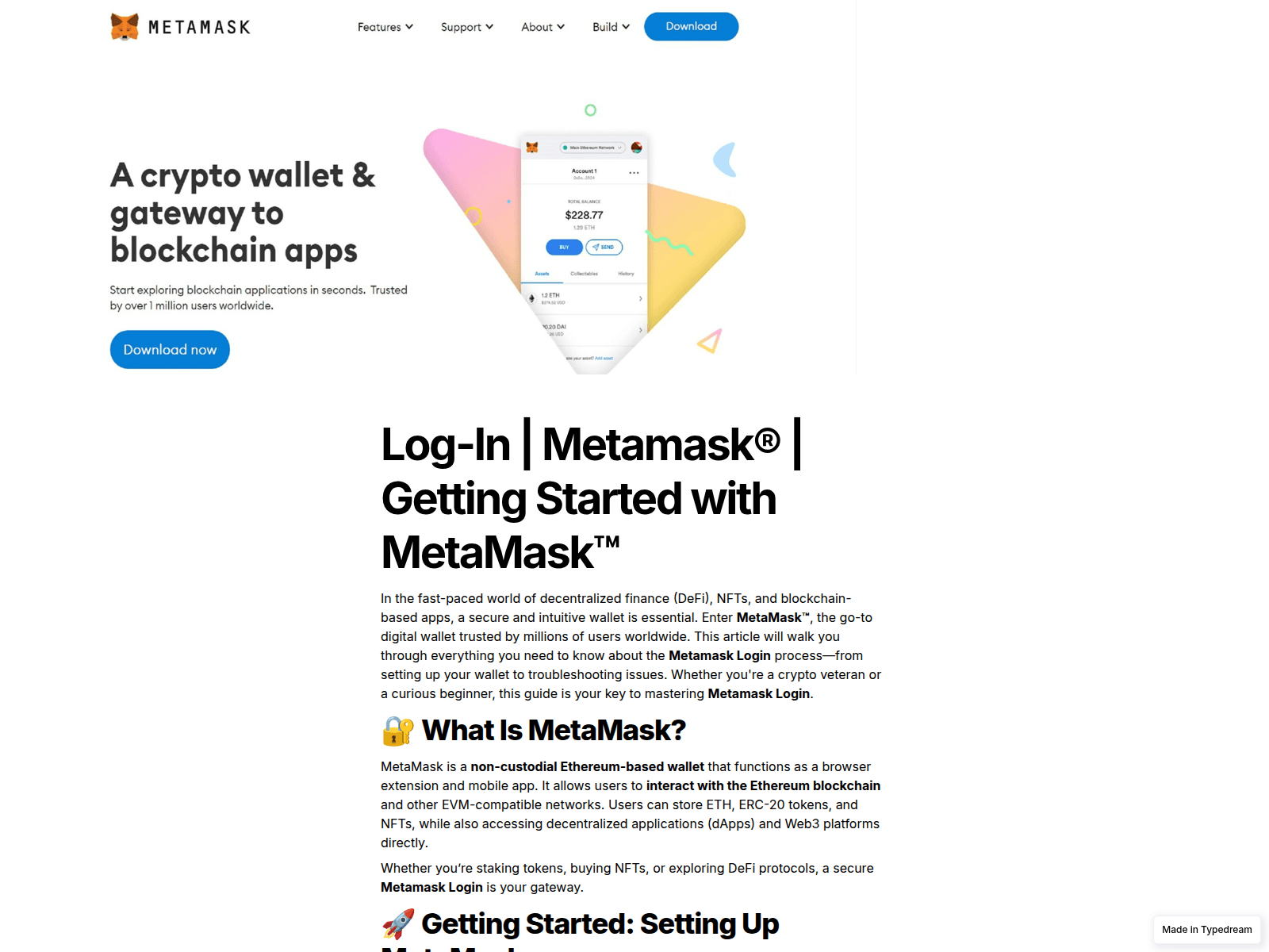 Screenshot of metamask-login-learn-us-sso.typedream.app