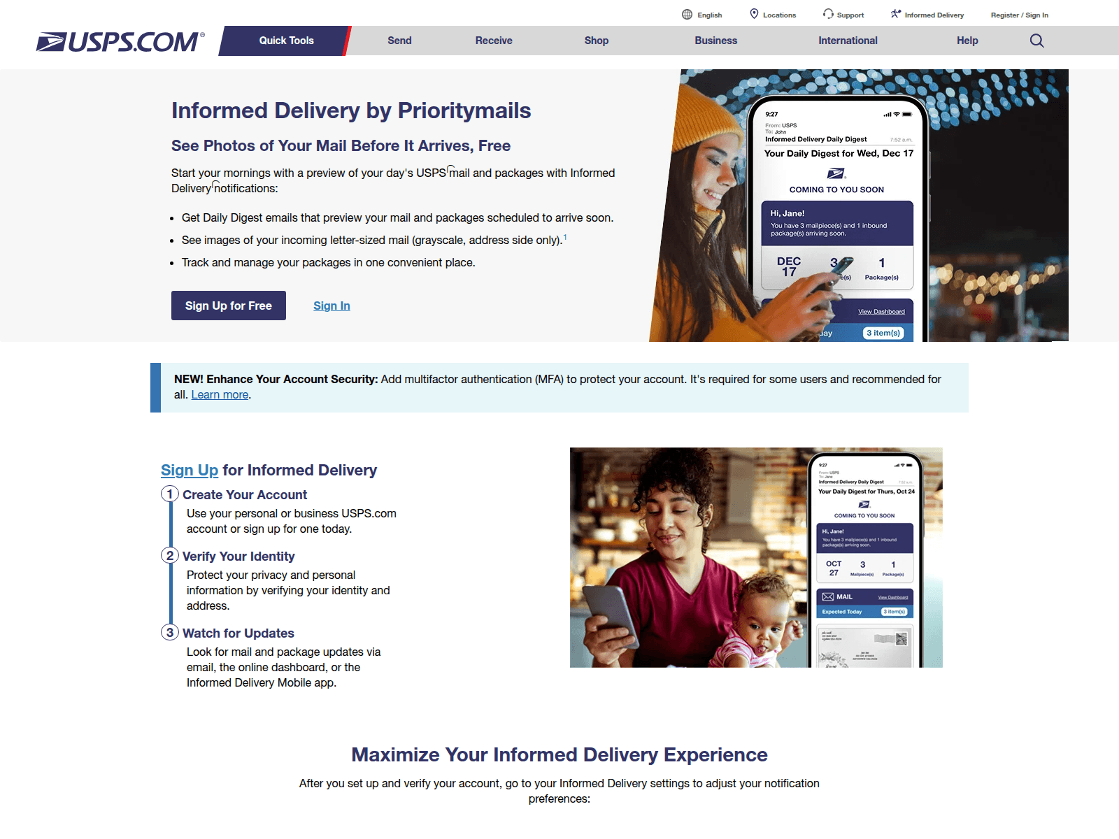 Screenshot of informeddelivery.prioritymailsllc.com