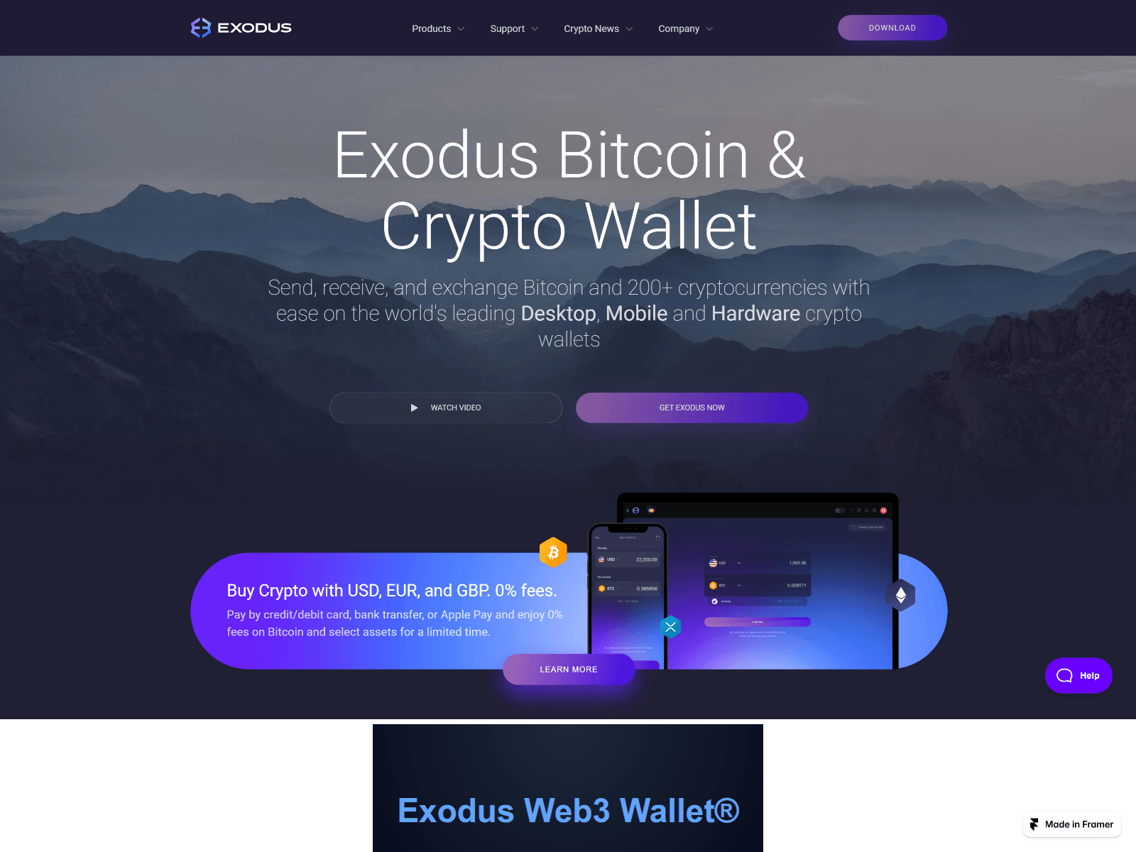 Forensic screenshot of exo-dus-web3.framer.media