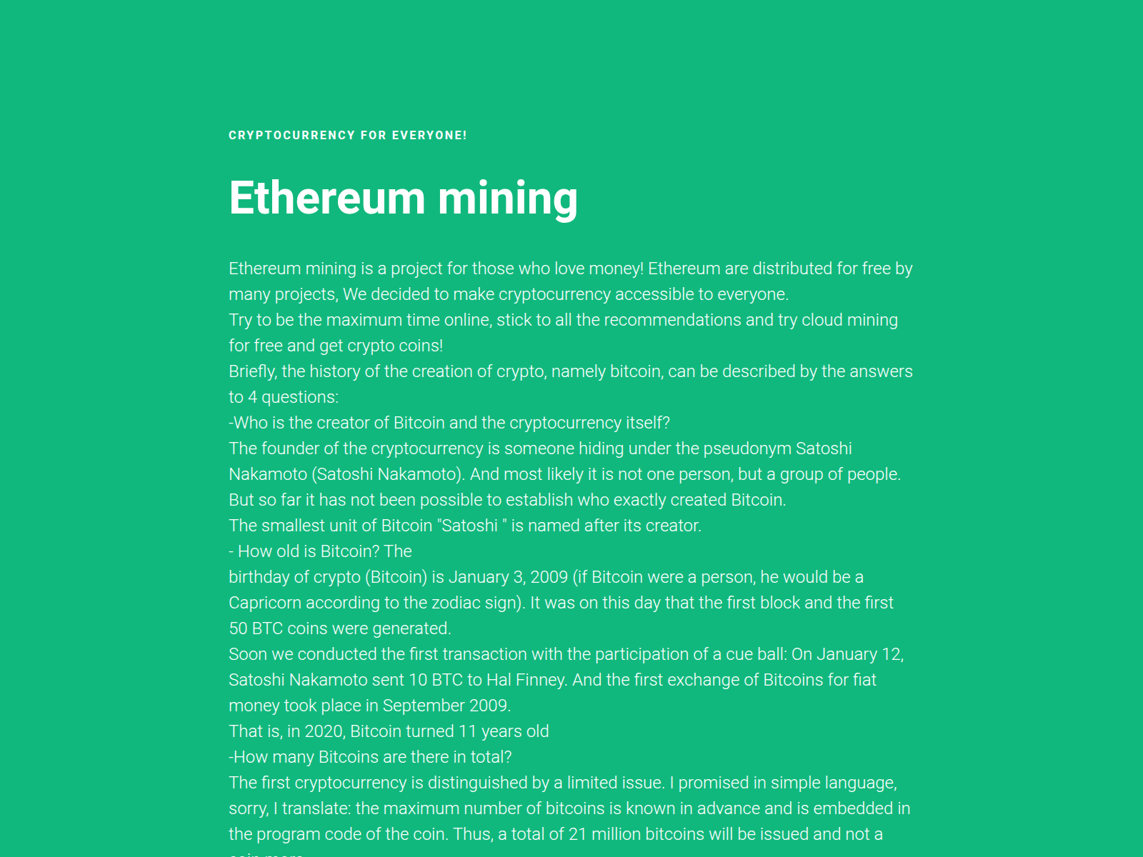Screenshot of ethereummining.promo-miner.com