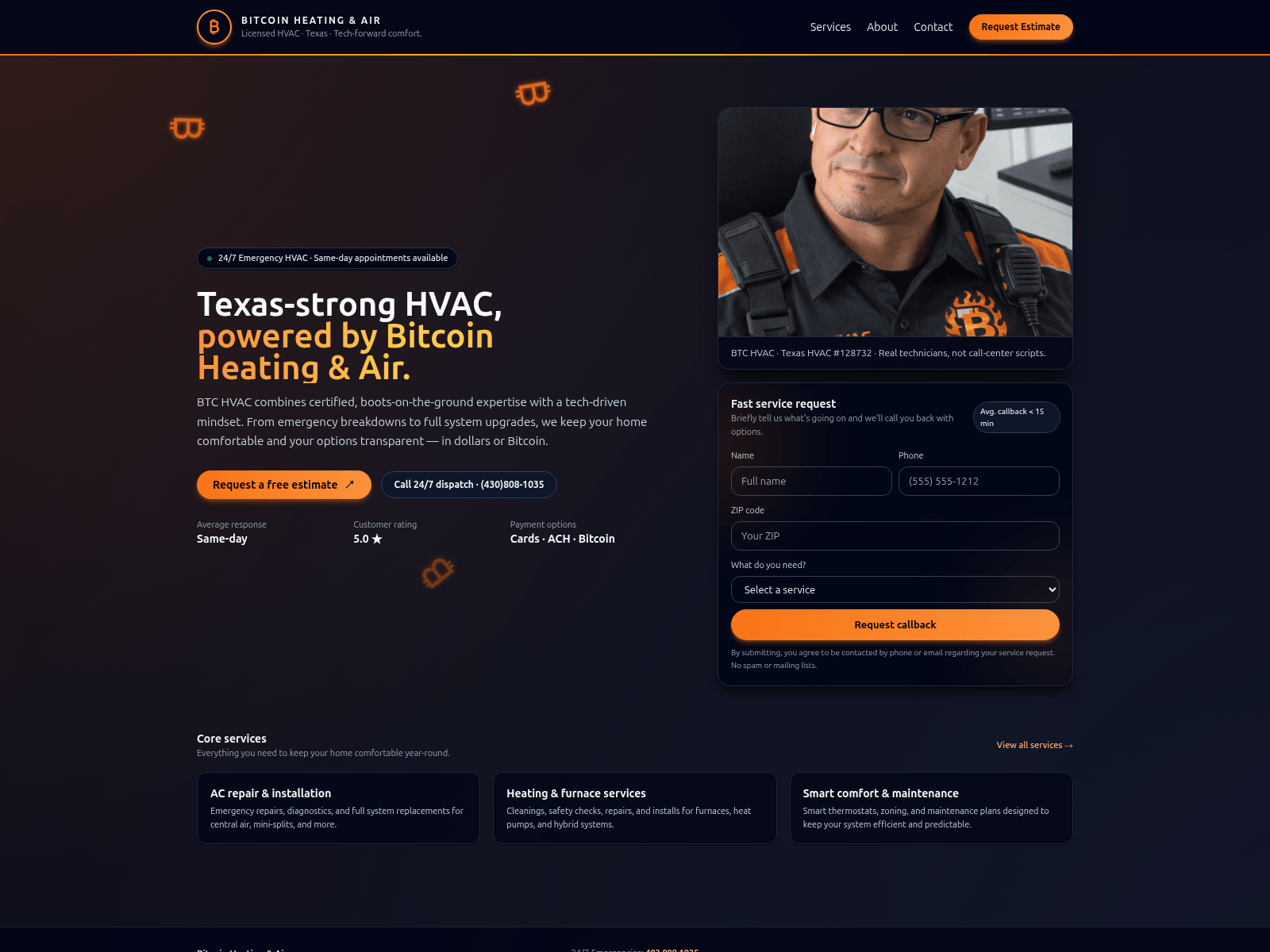 Screenshot of bitcoin-hvac.com