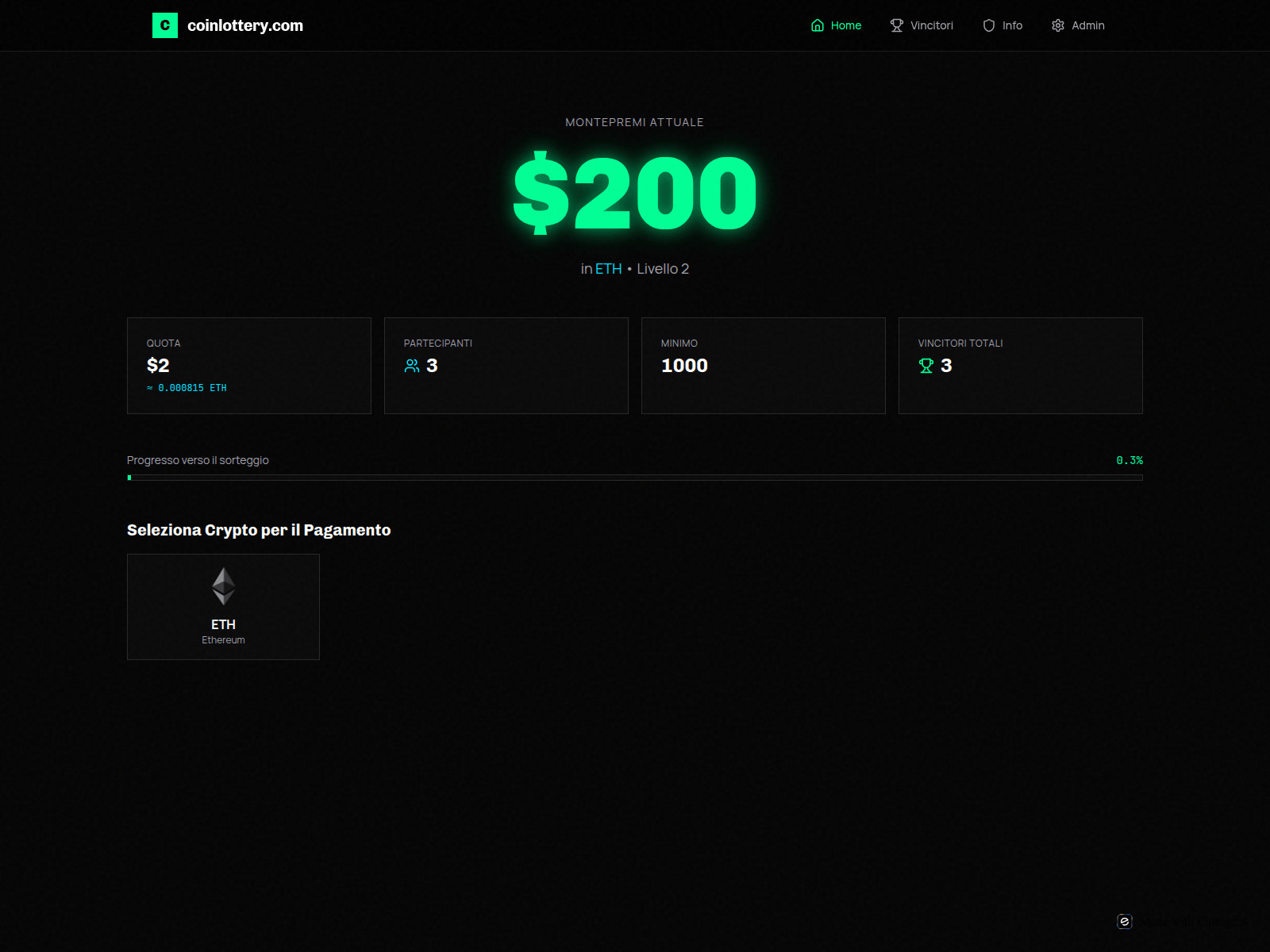 Screenshot of coinlottery.org