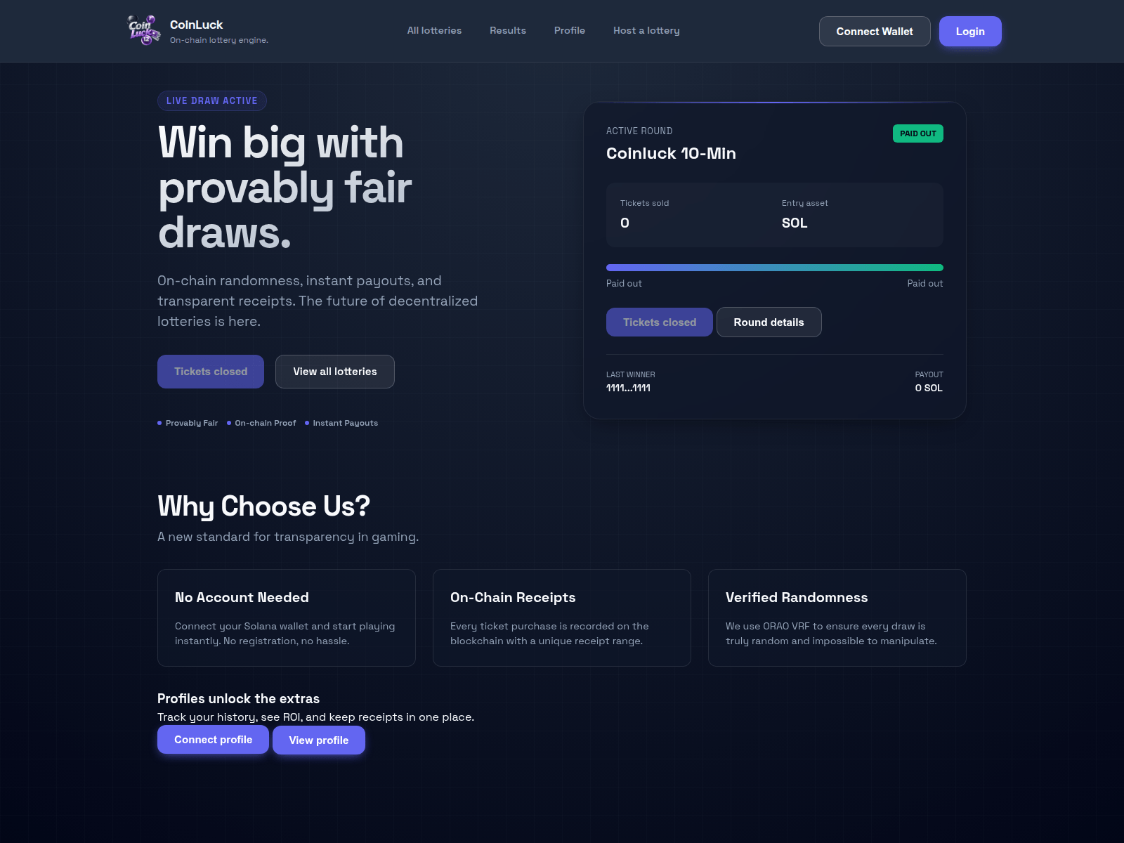 Screenshot of coinluck.fun