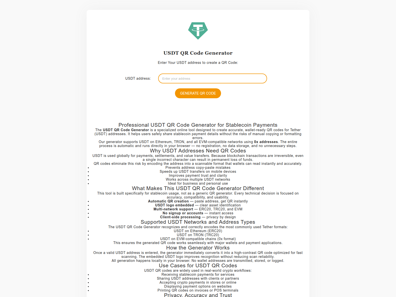 Screenshot of usdt-qr-code.com