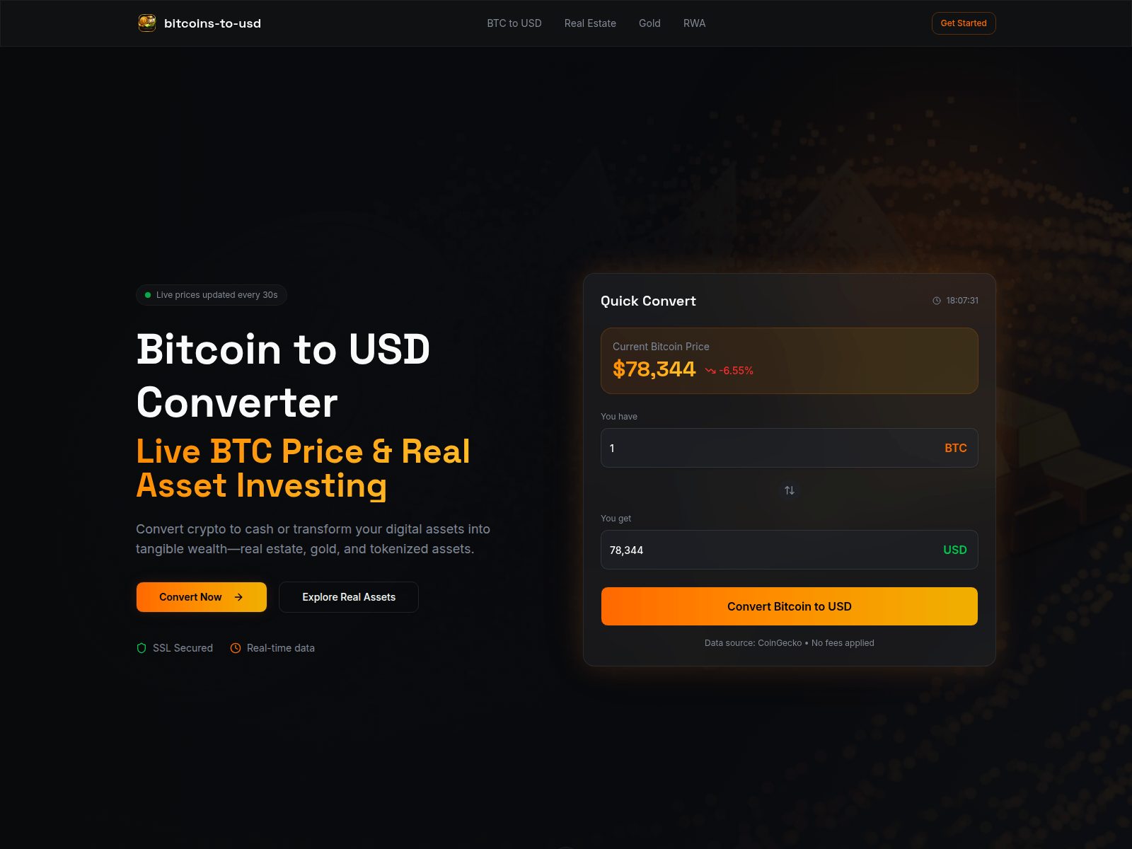 Screenshot of bitcoins-to-usd.com