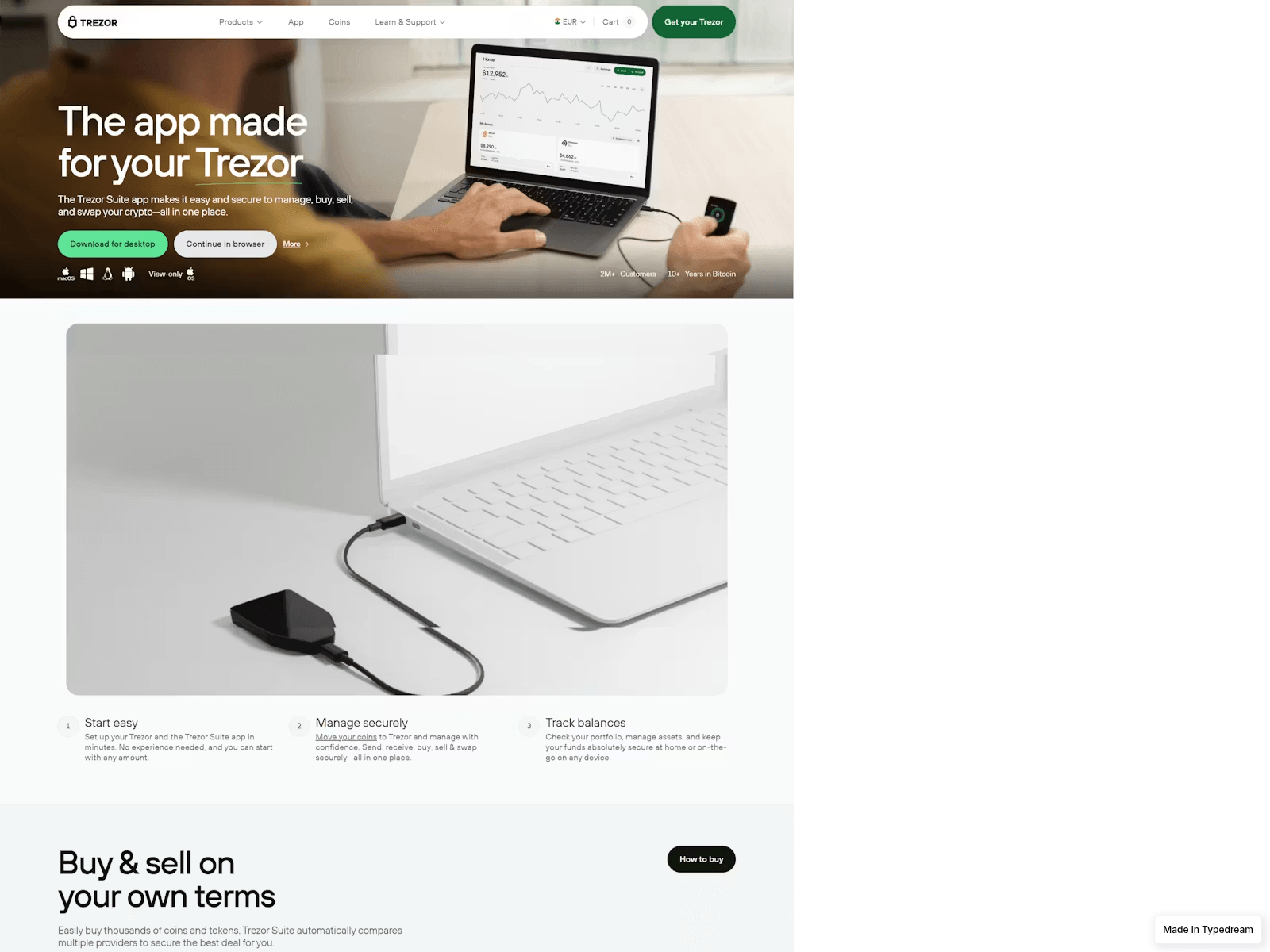 Screenshot of trezrosuite-en-auth.typedream.app