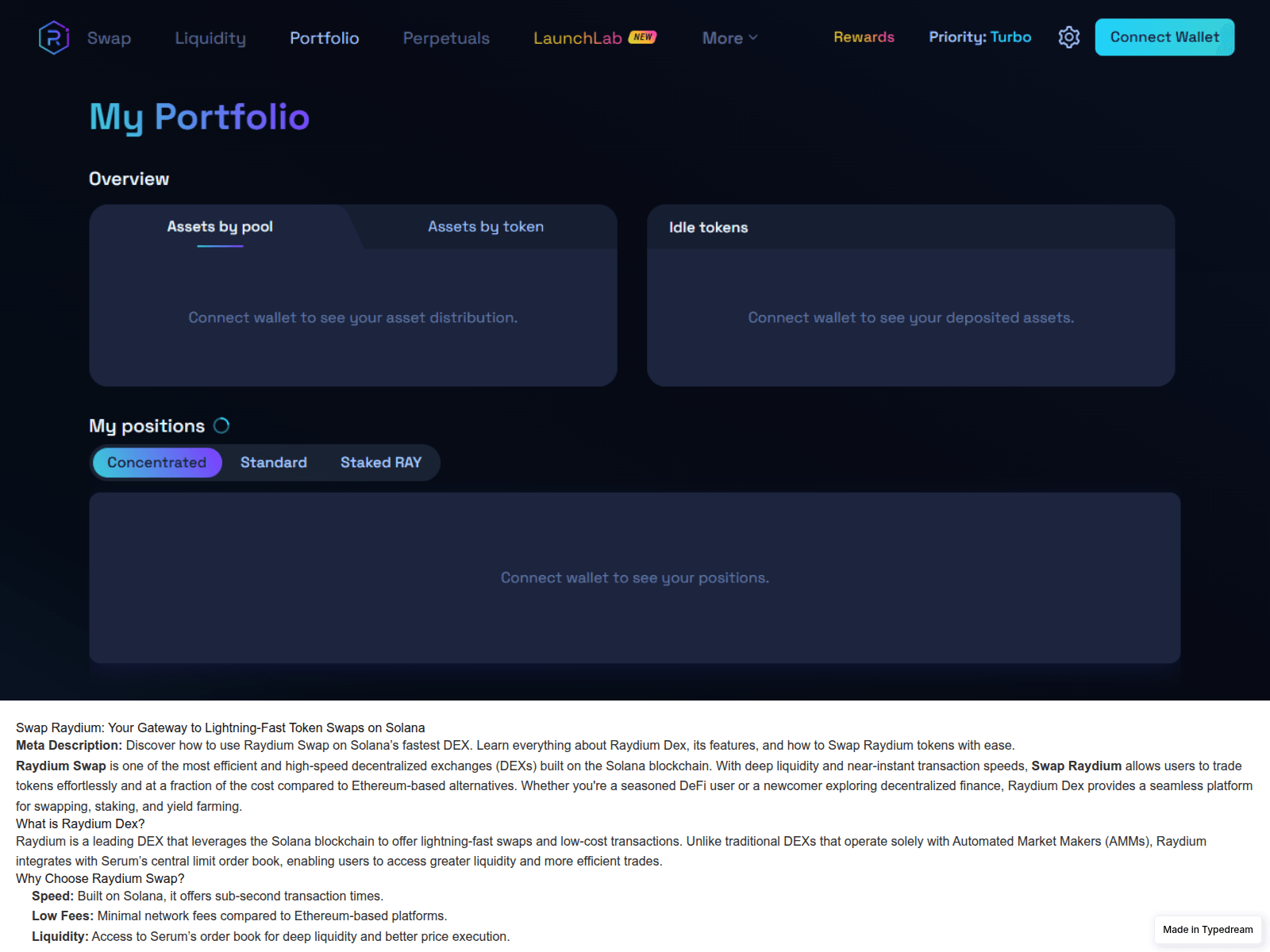 Screenshot of raydium-web-wallet.typedream.app