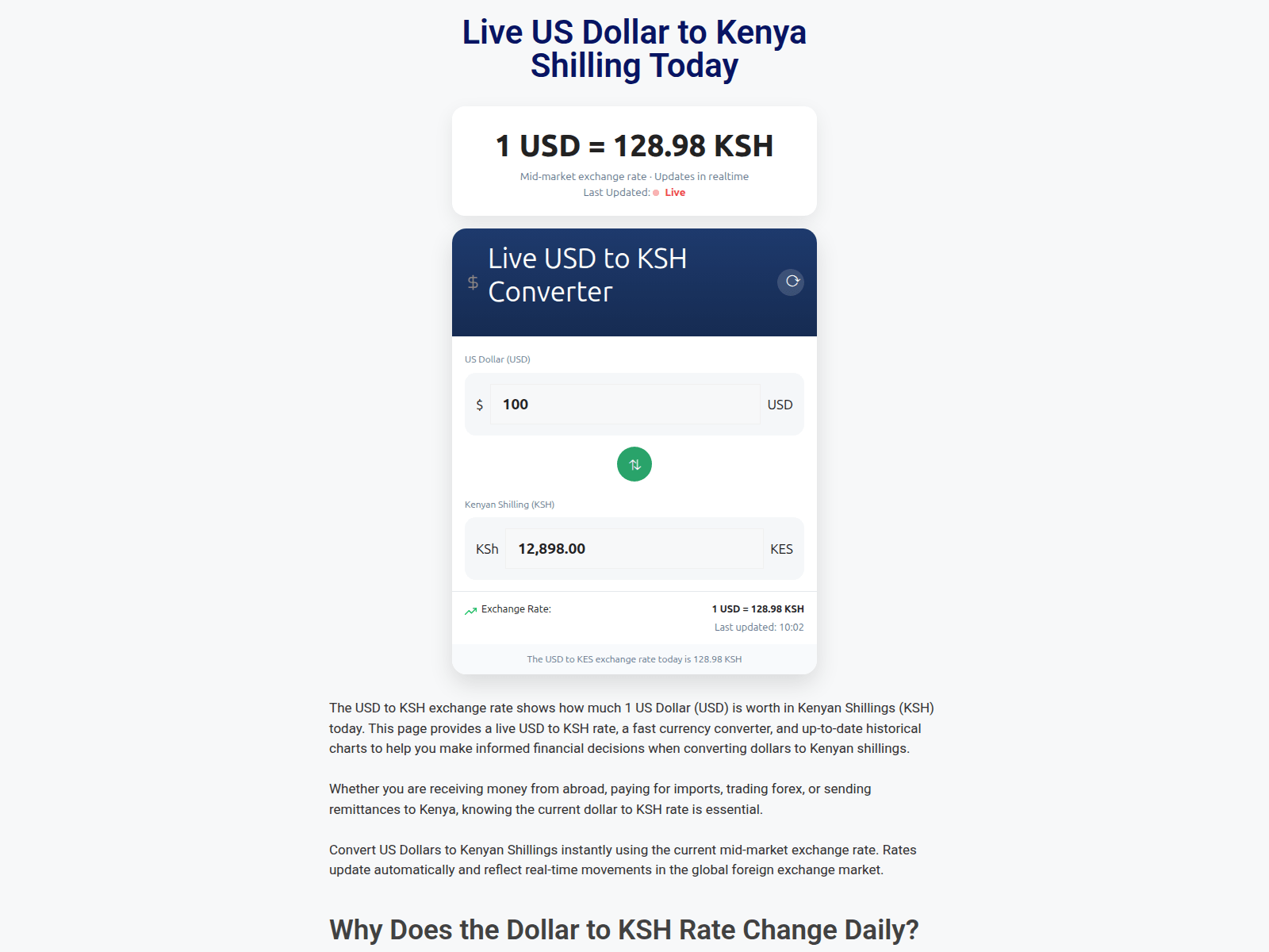 Screenshot of usdtoksh.co.ke