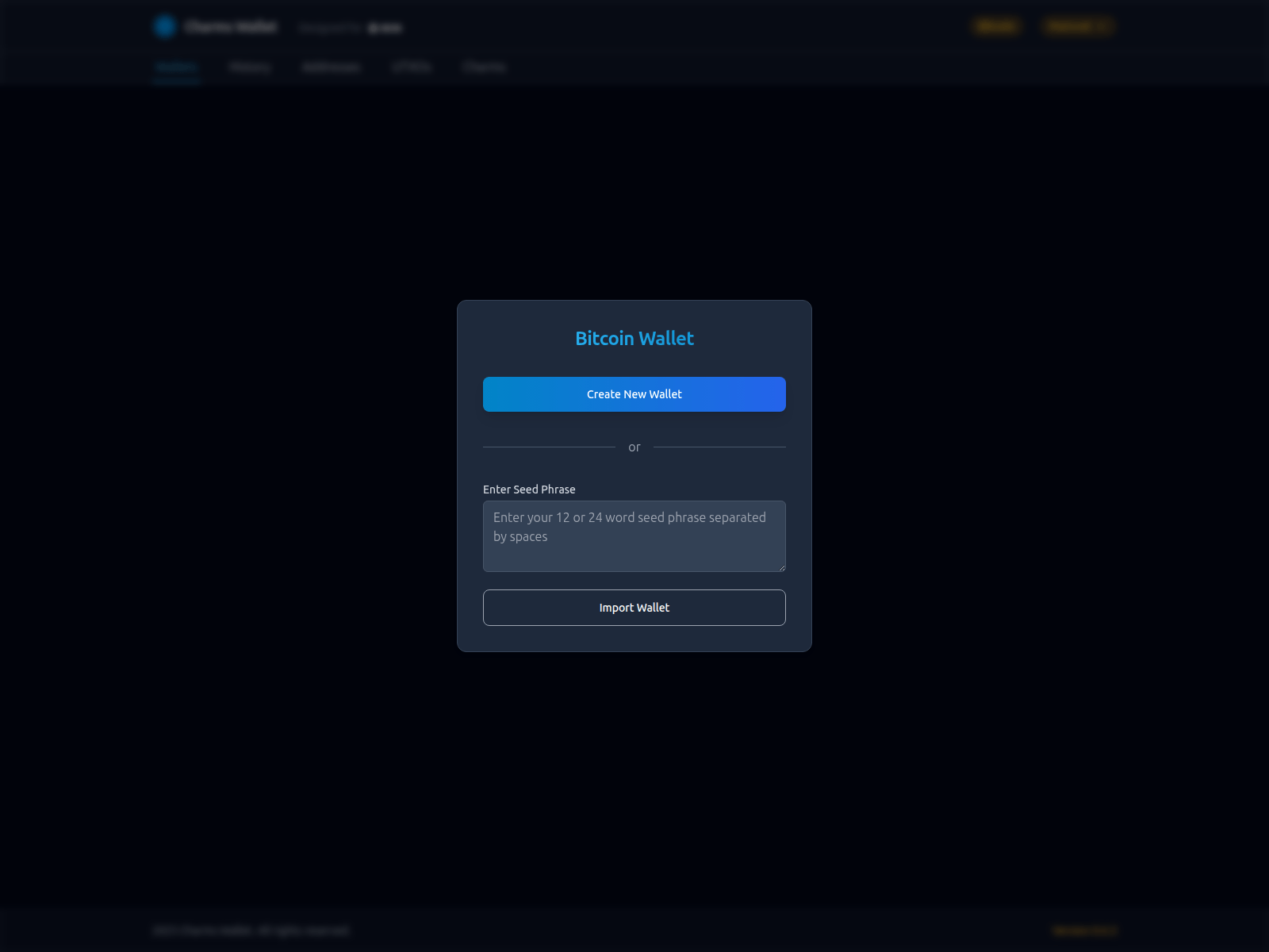 Screenshot of wallet-test.charms.dev